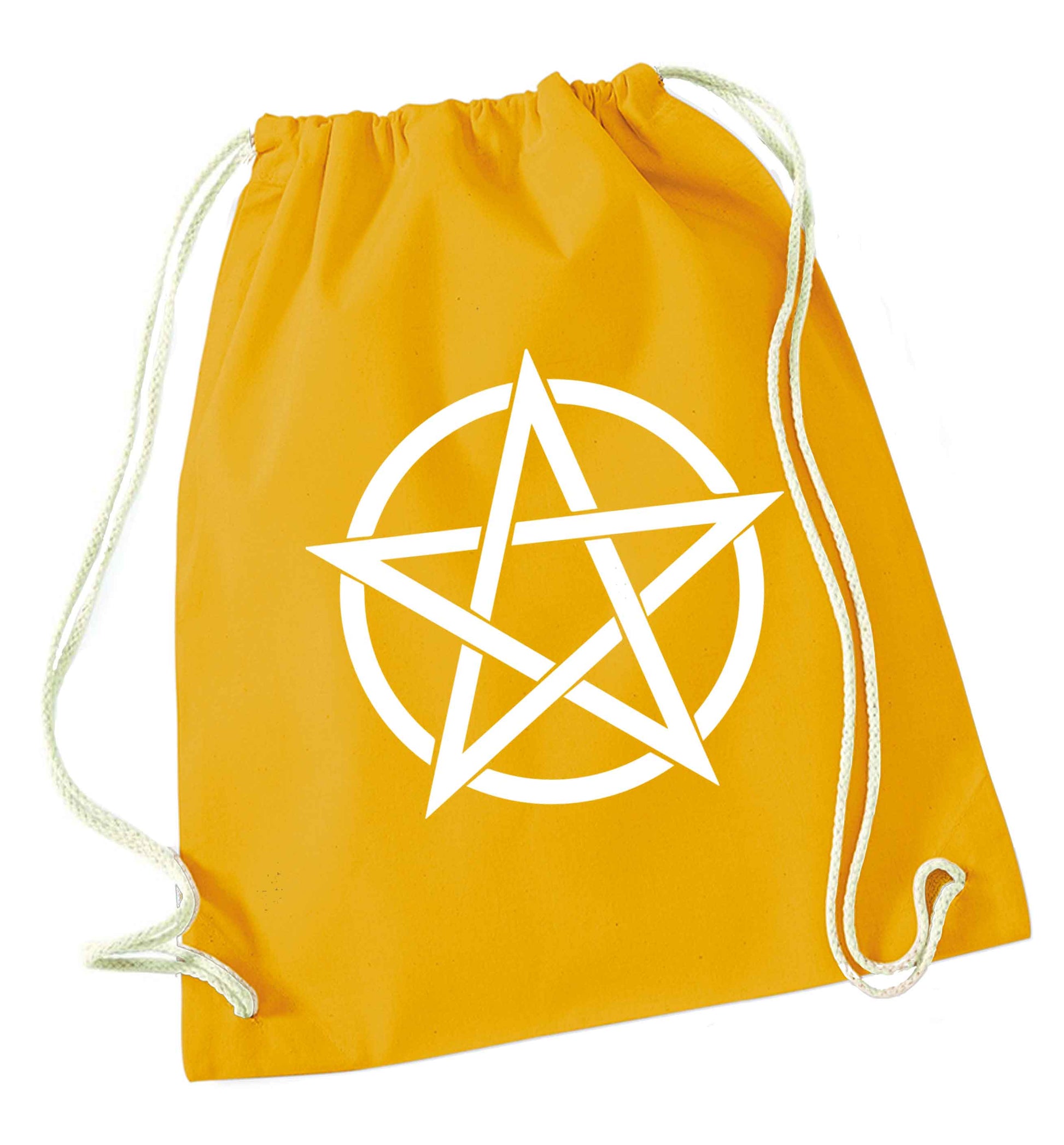 Pentagram symbol mustard drawstring bag