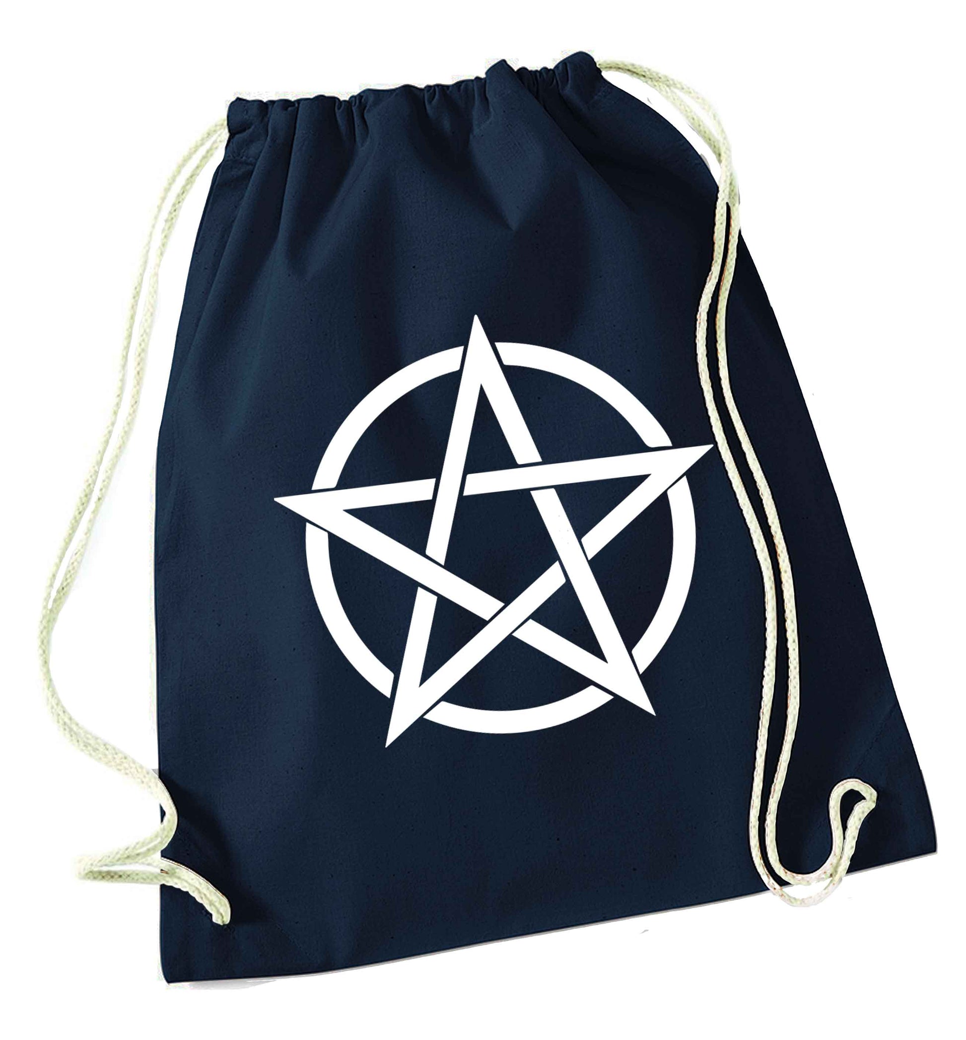Pentagram symbol navy drawstring bag