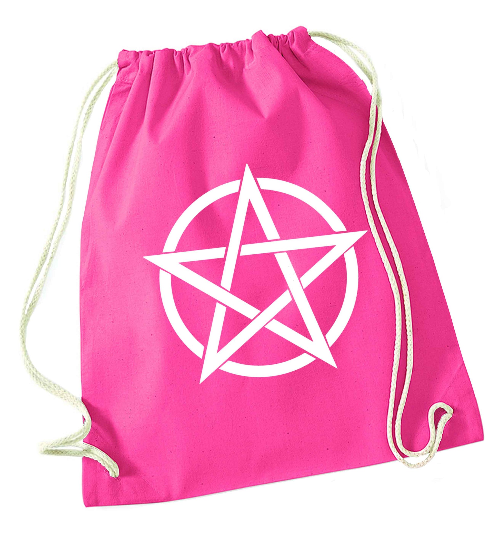 Pentagram symbol pink drawstring bag