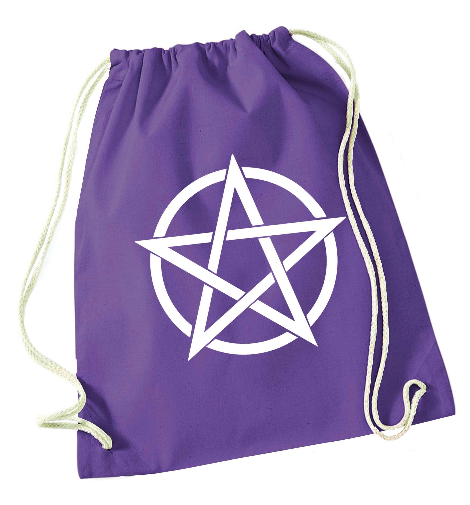 Pentagram symbol purple drawstring bag
