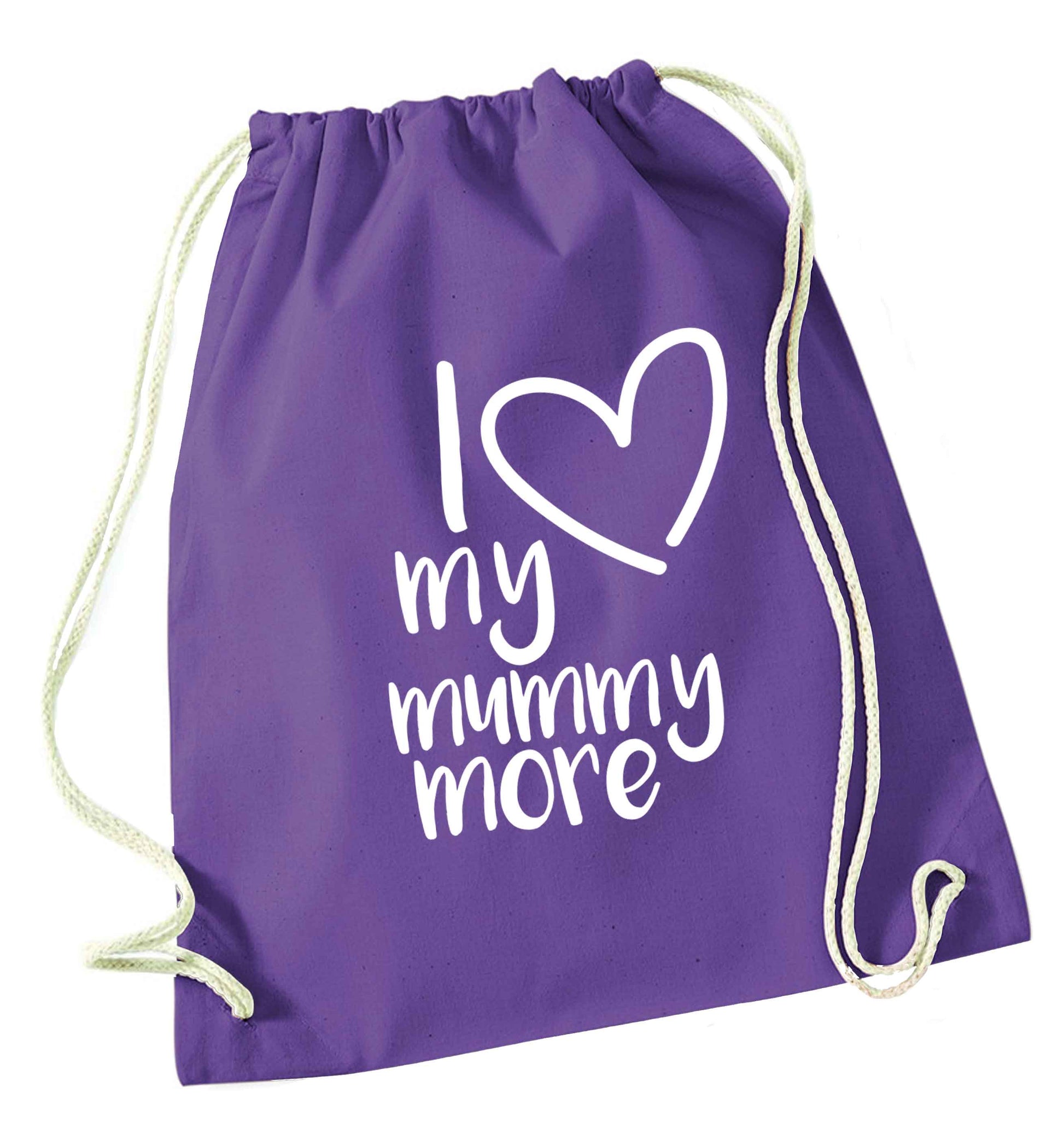 I love my mummy more purple drawstring bag