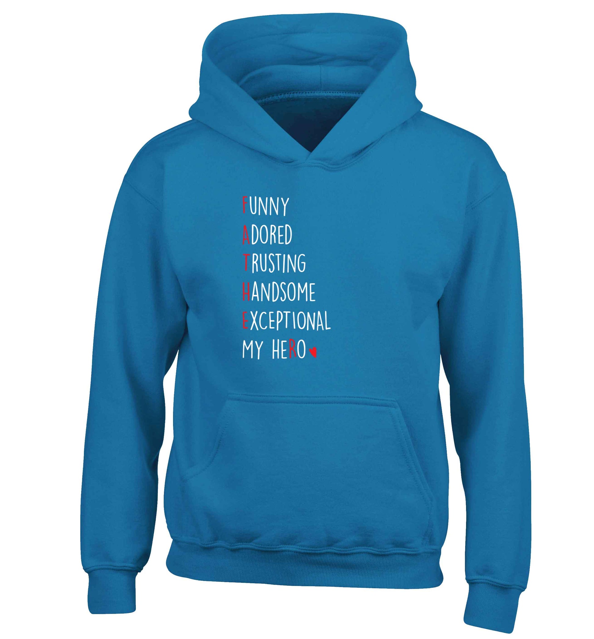 Father, funny adored trusting handsome exceptional my hero children's blue hoodie 12-13 Years