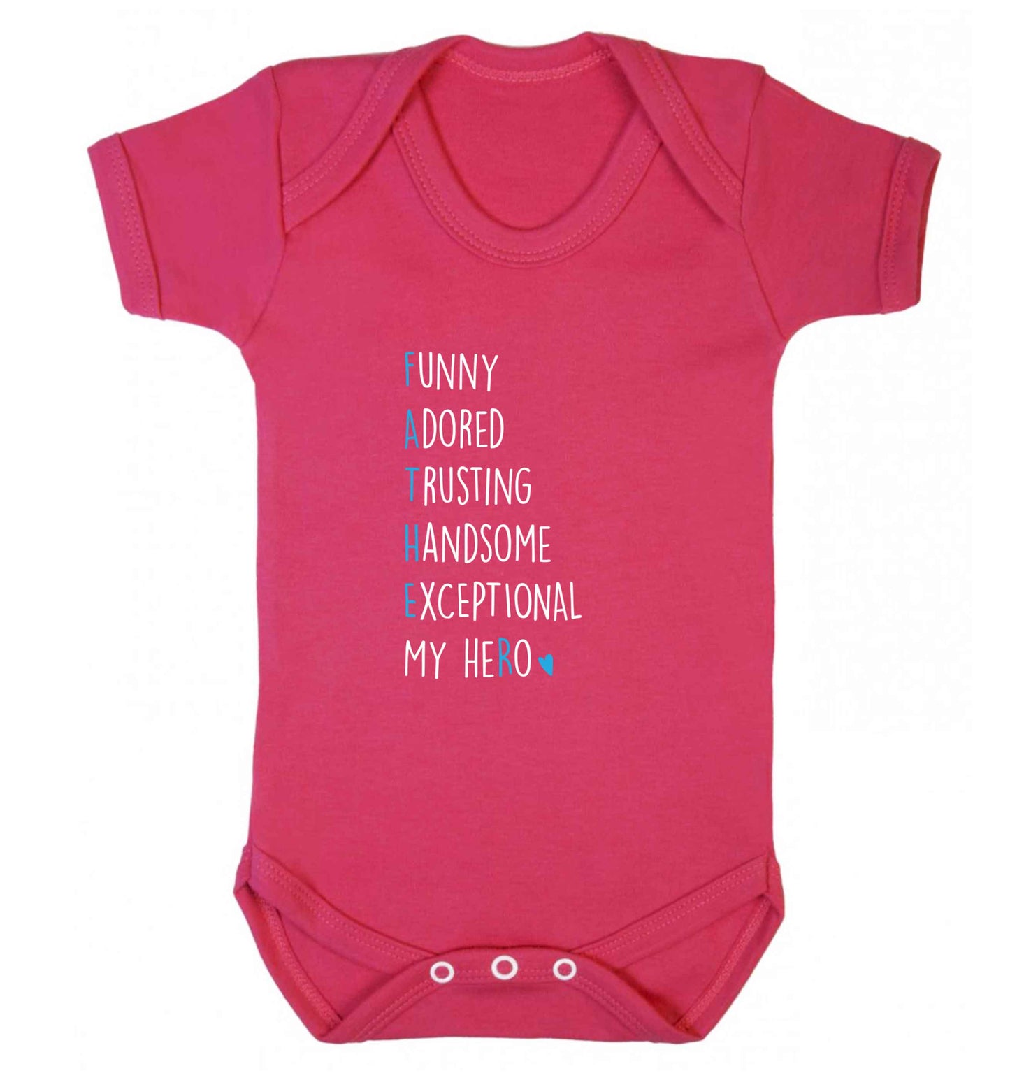 Father, funny adored trusting handsome exceptional my hero baby vest dark pink 18-24 months