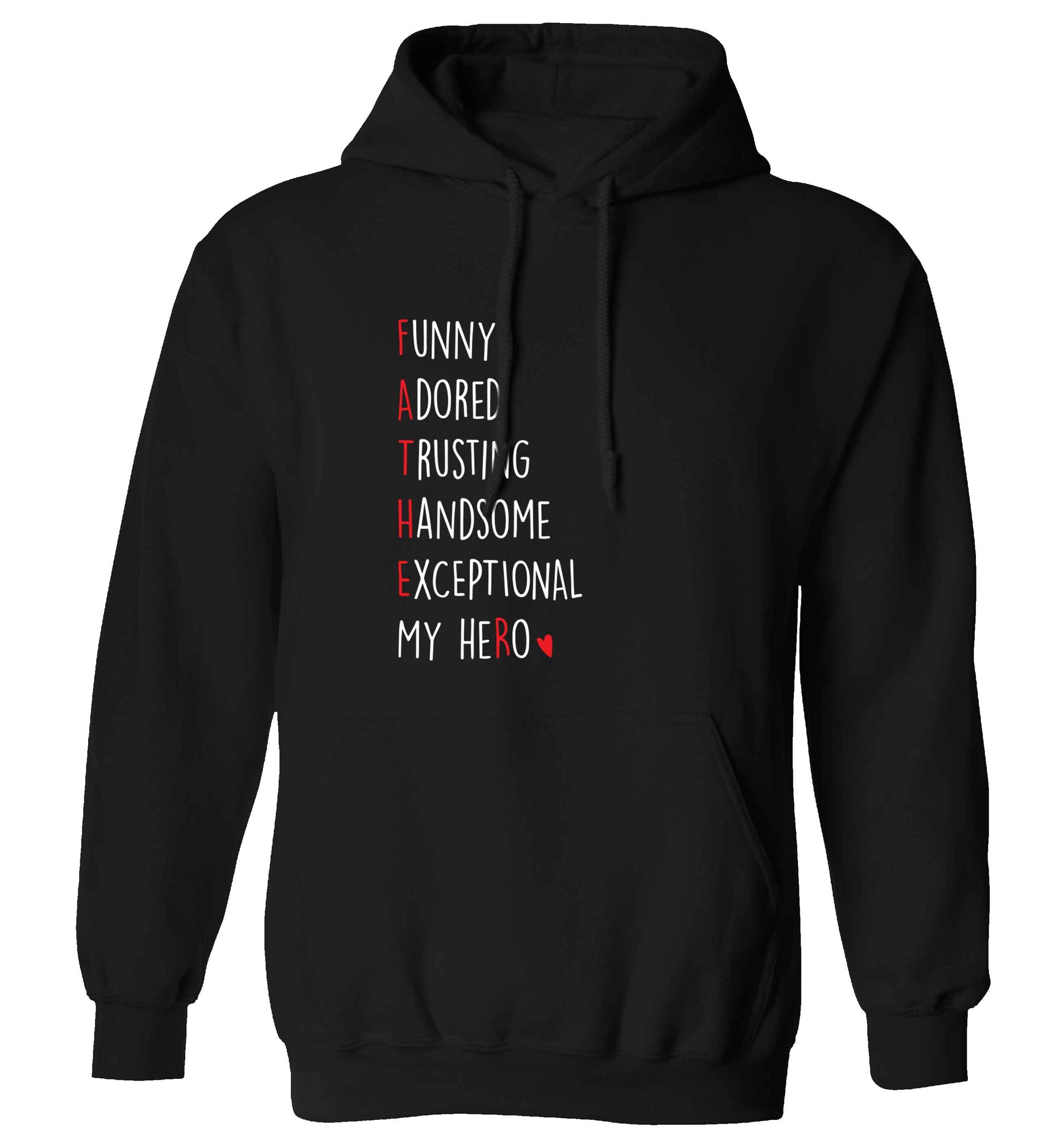 Father meaning hero acrostic poem adults unisex black hoodie 2XL