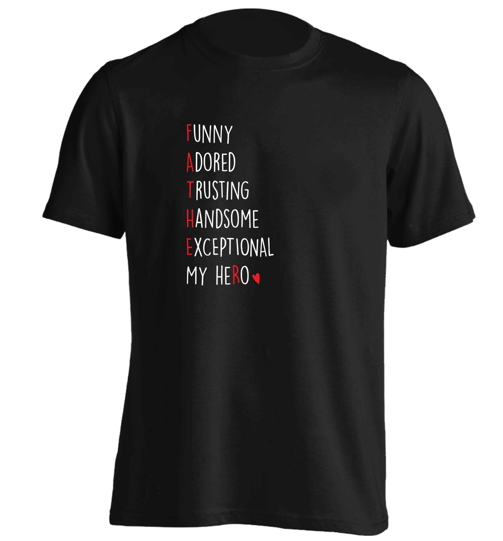 Father meaning hero acrostic poem adults unisex black Tshirt 2XL