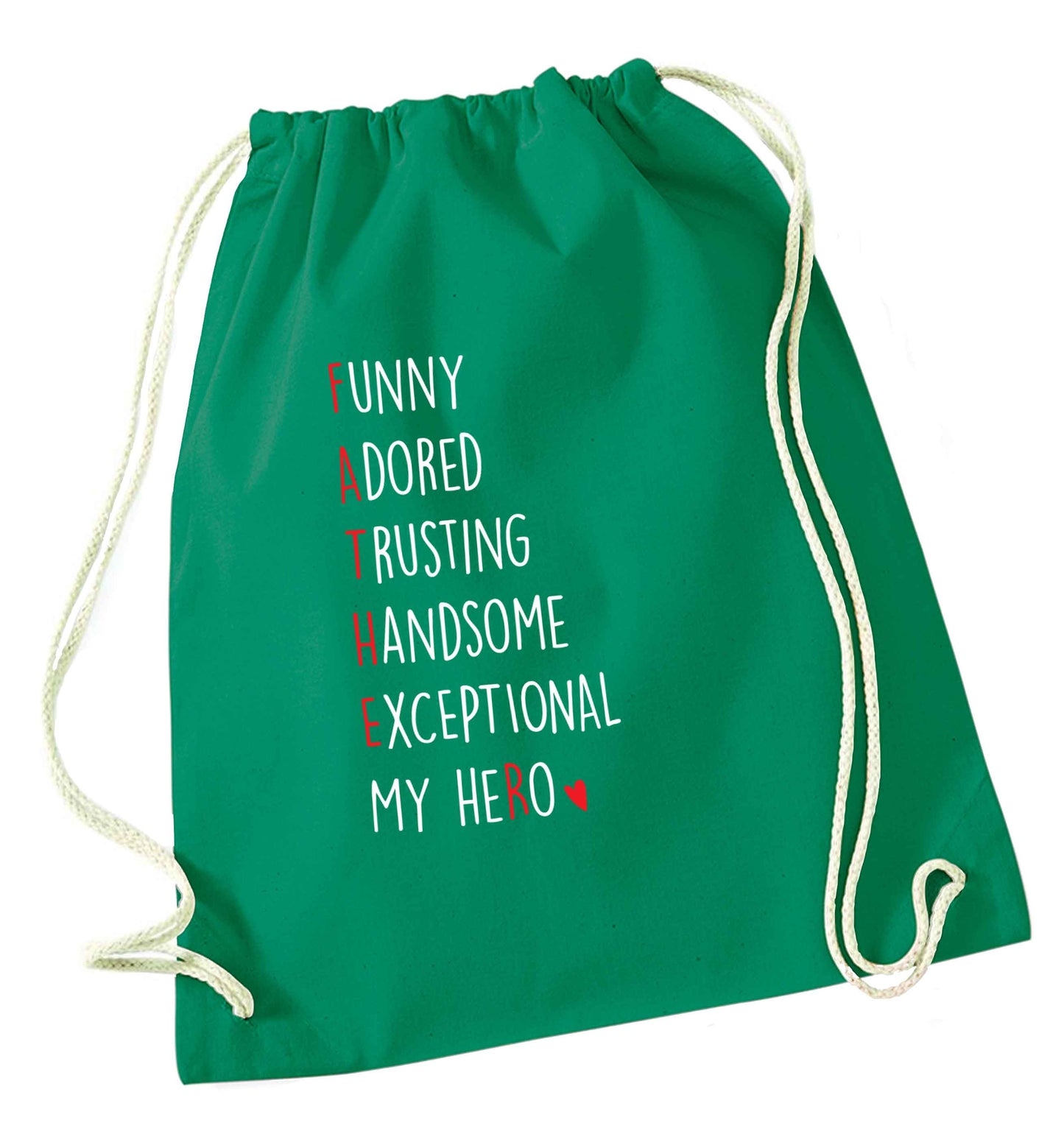 Father meaning hero acrostic poem green drawstring bag