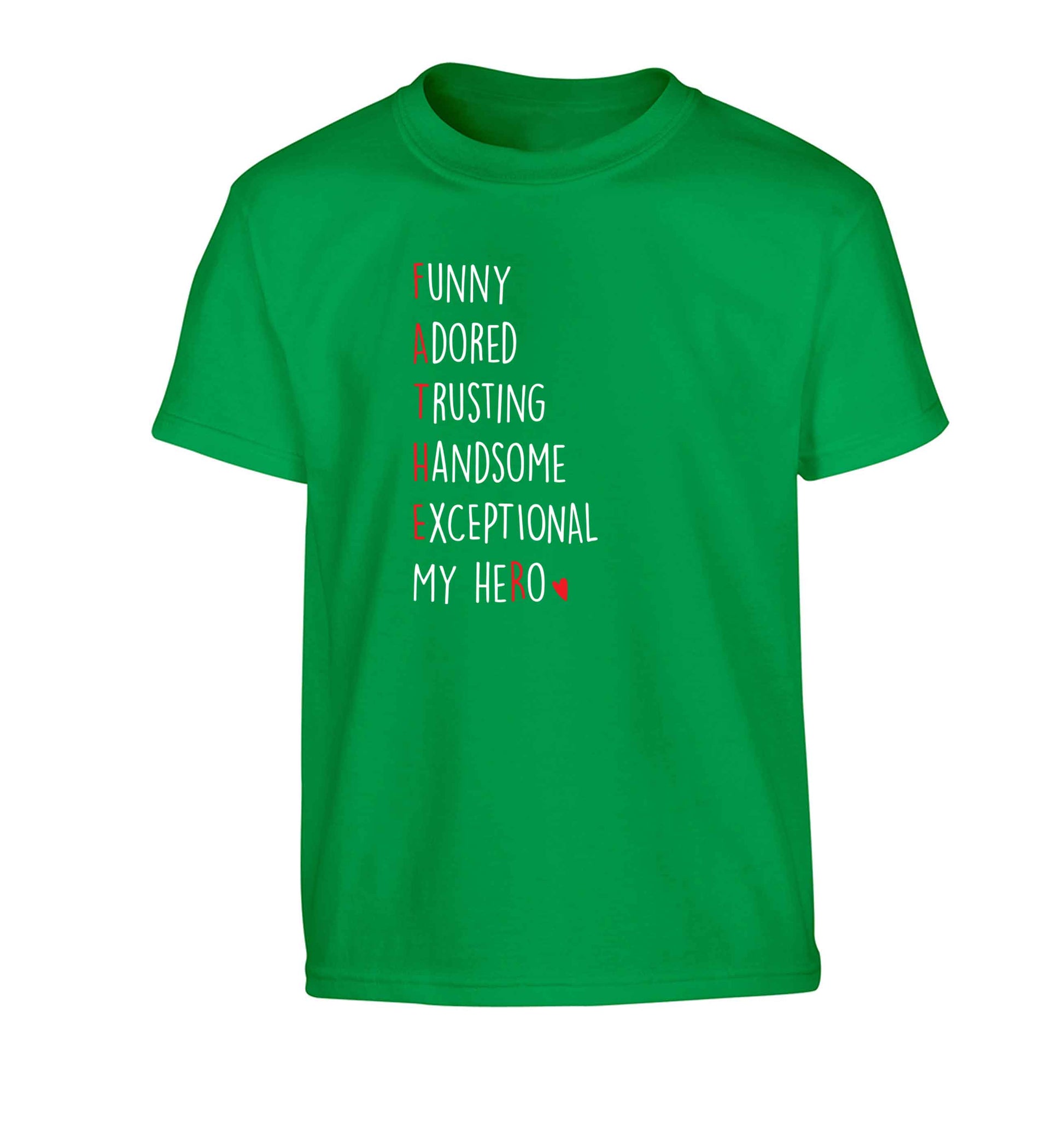 Father meaning hero acrostic poem Children's green Tshirt 12-13 Years