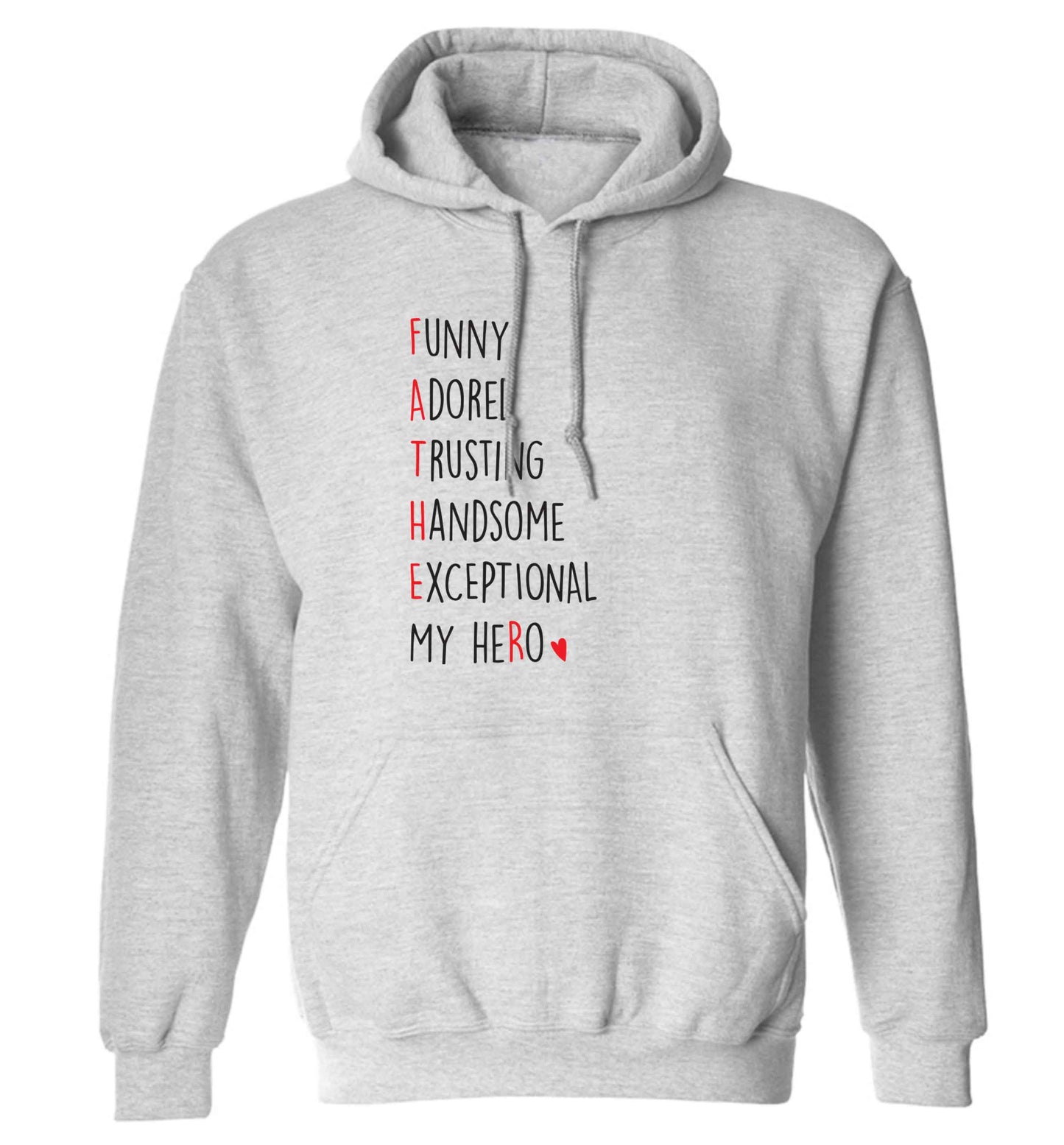 Father meaning hero acrostic poem adults unisex grey hoodie 2XL