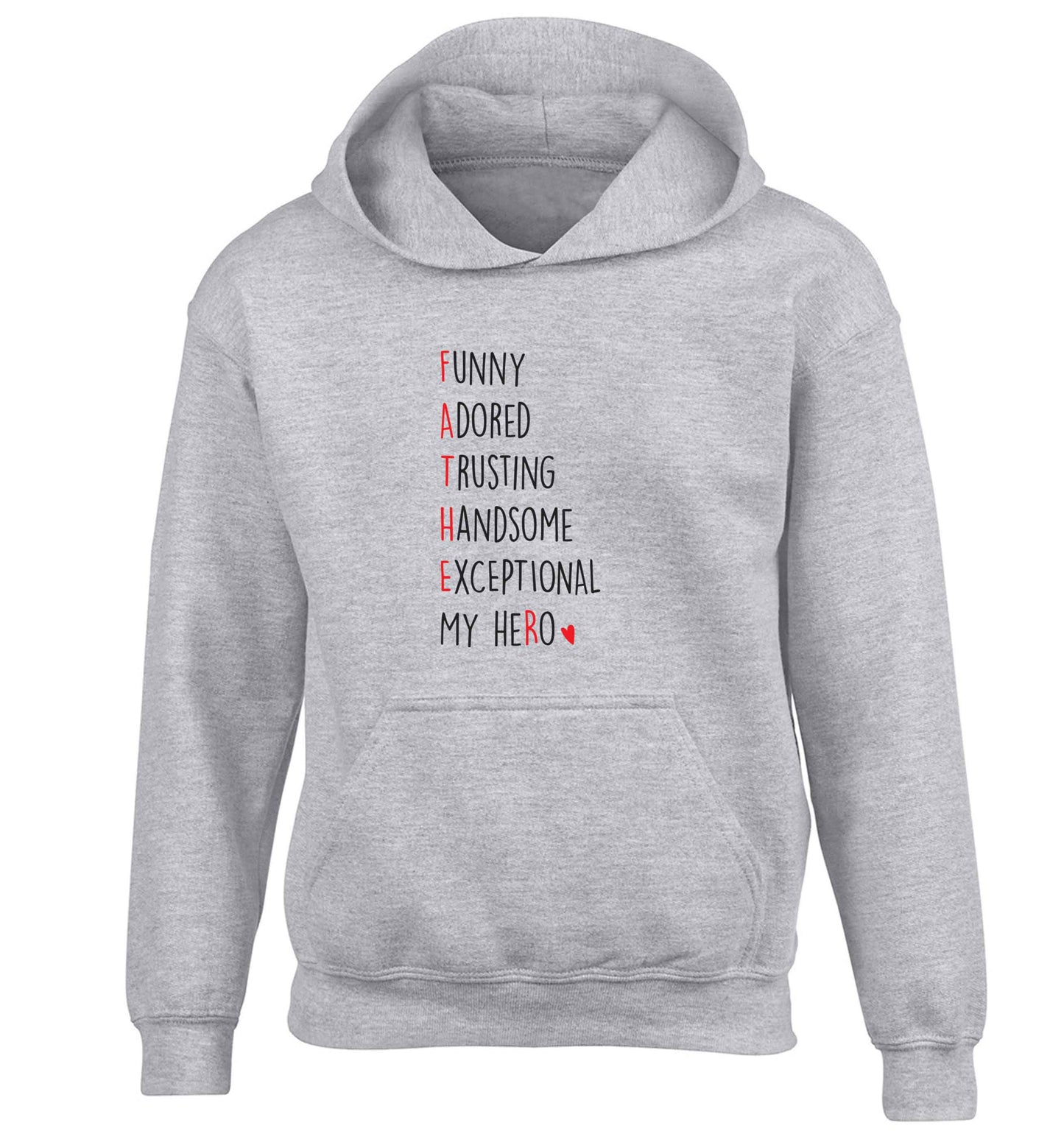 Father meaning hero acrostic poem children's grey hoodie 12-13 Years