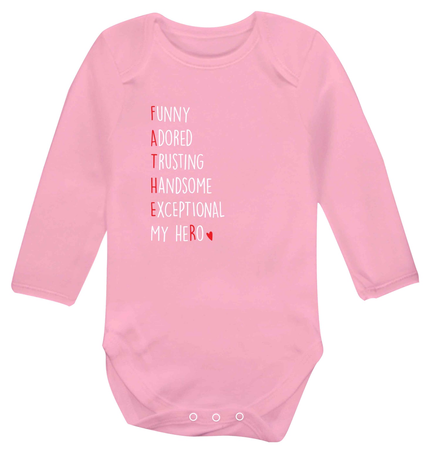 Father meaning hero acrostic poem baby vest long sleeved pale pink 6-12 months