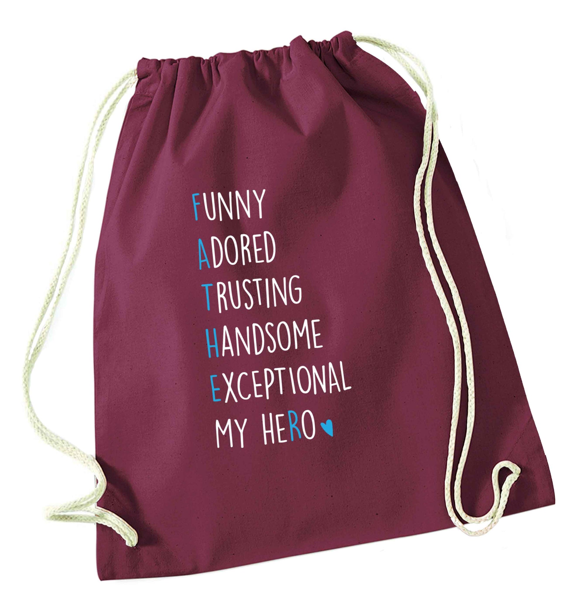 Father meaning hero acrostic poem maroon drawstring bag