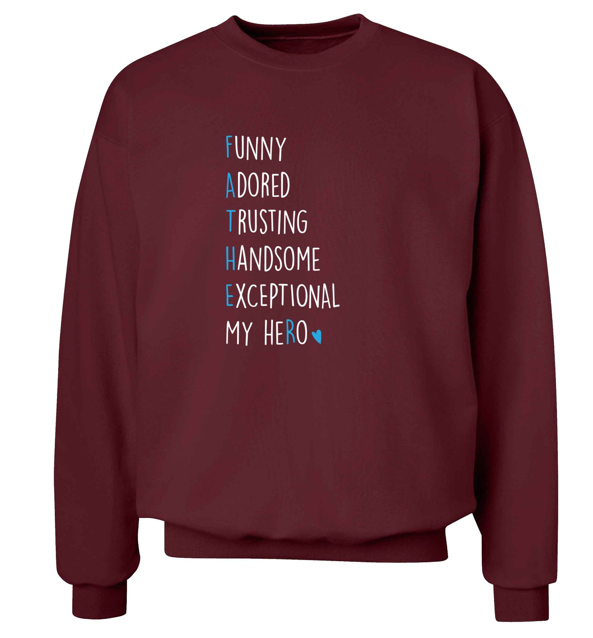 Father meaning hero acrostic poem adult's unisex maroon sweater 2XL