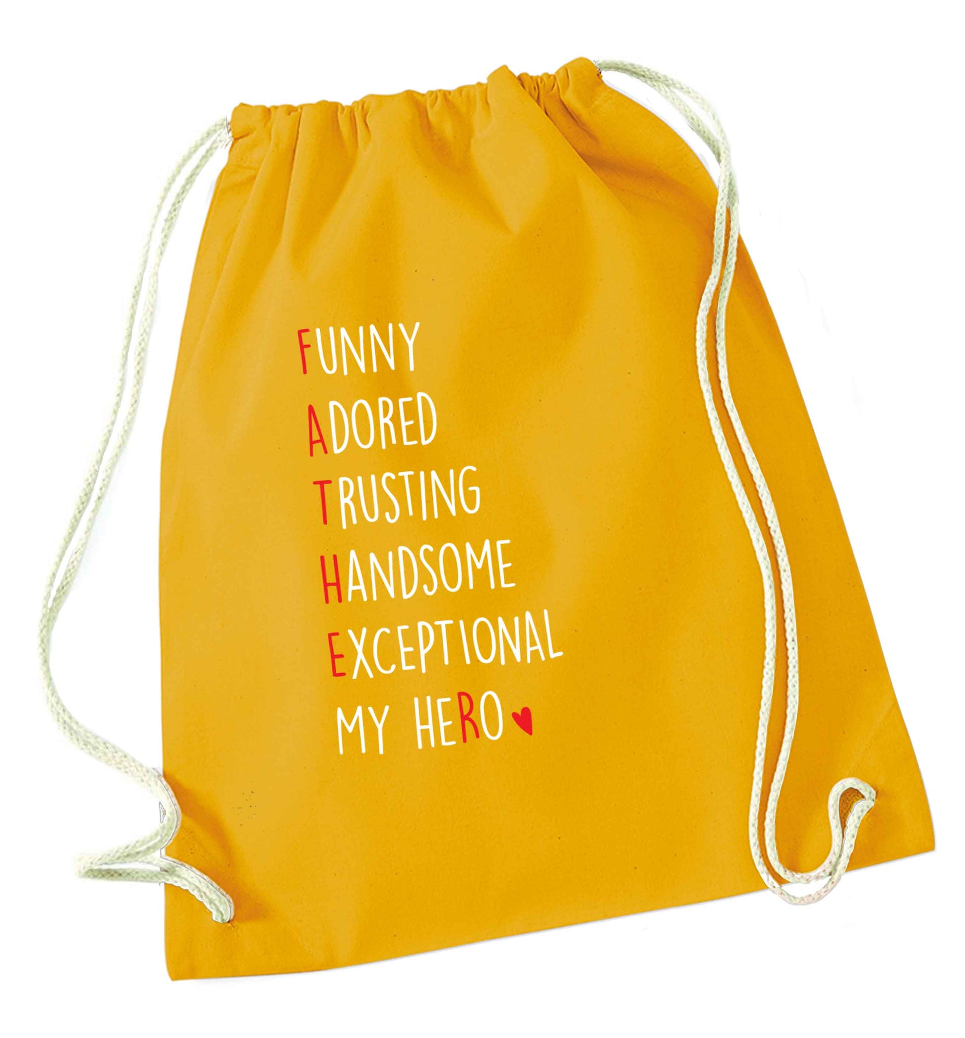 Father meaning hero acrostic poem mustard drawstring bag