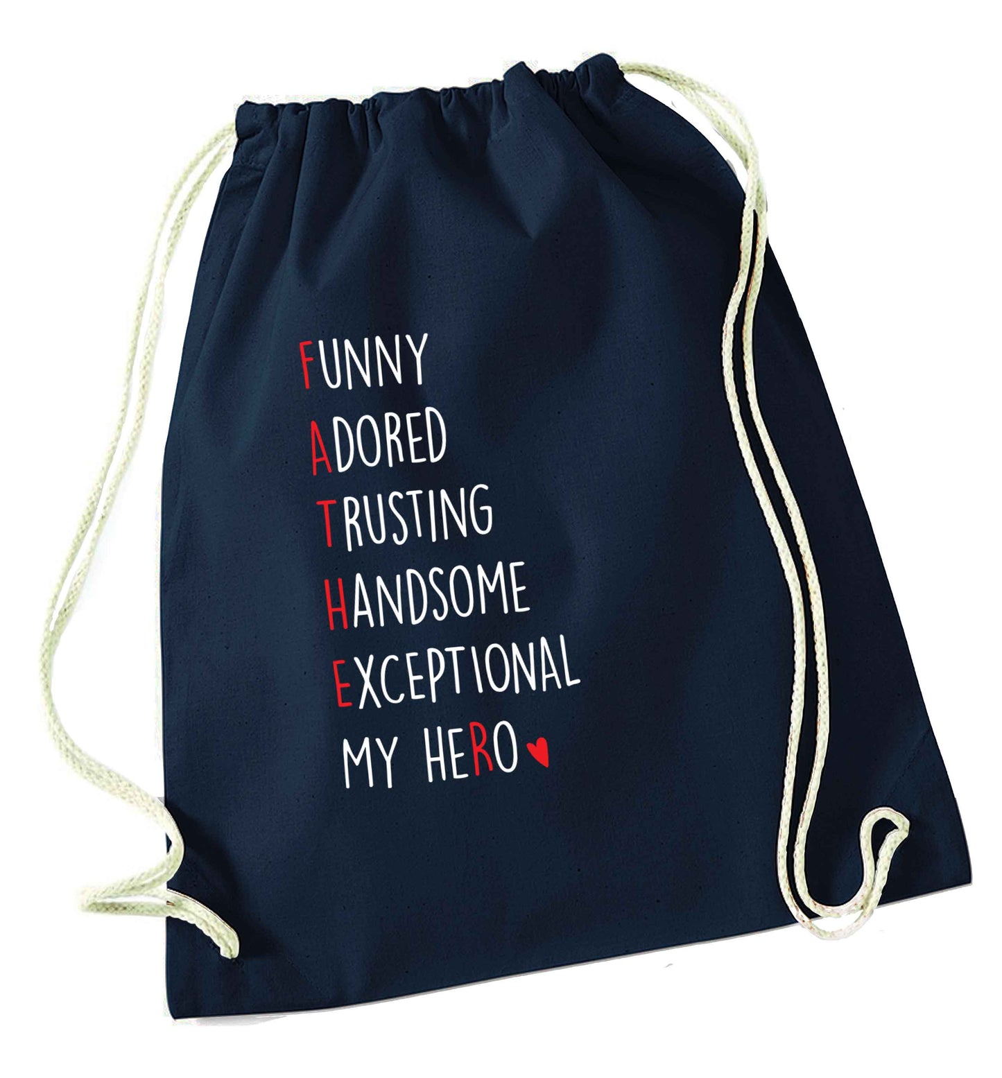 Father meaning hero acrostic poem navy drawstring bag