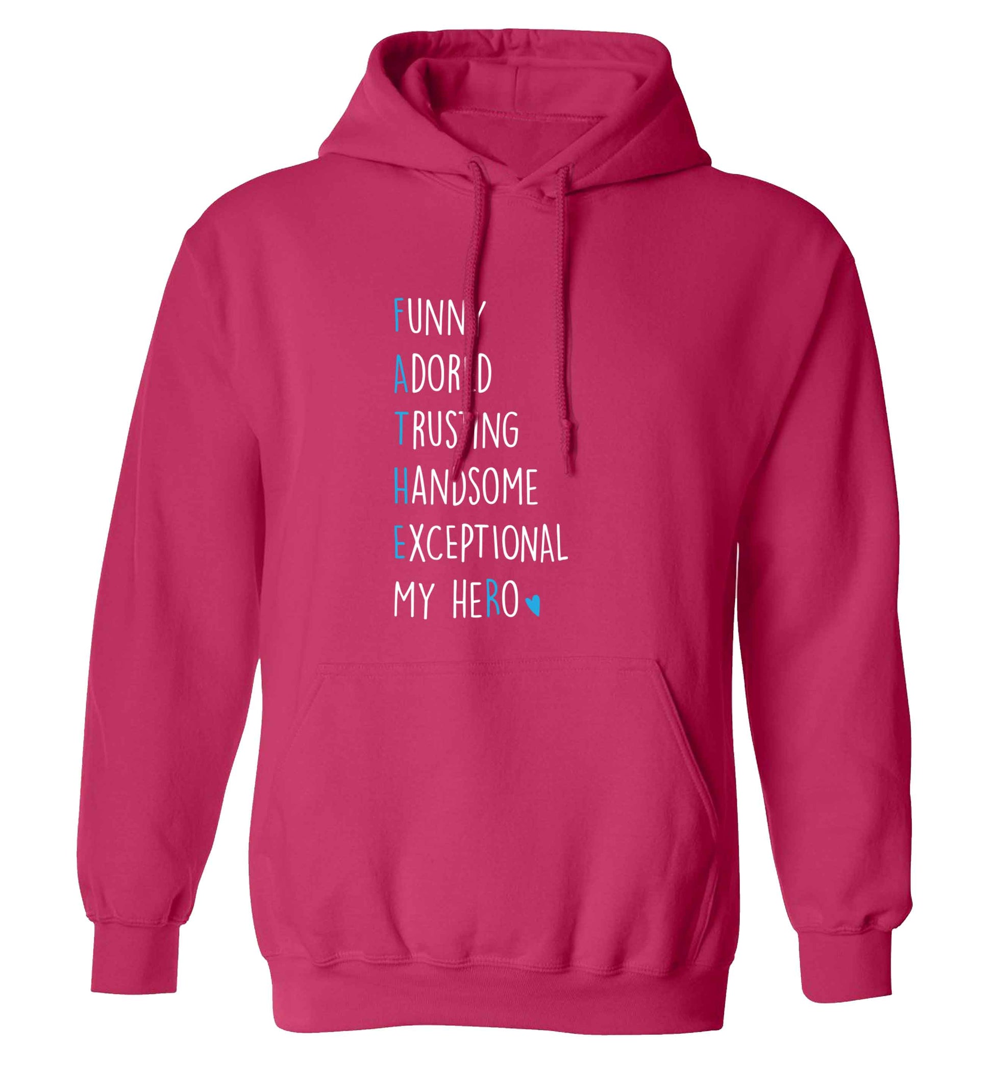 Father meaning hero acrostic poem adults unisex pink hoodie 2XL