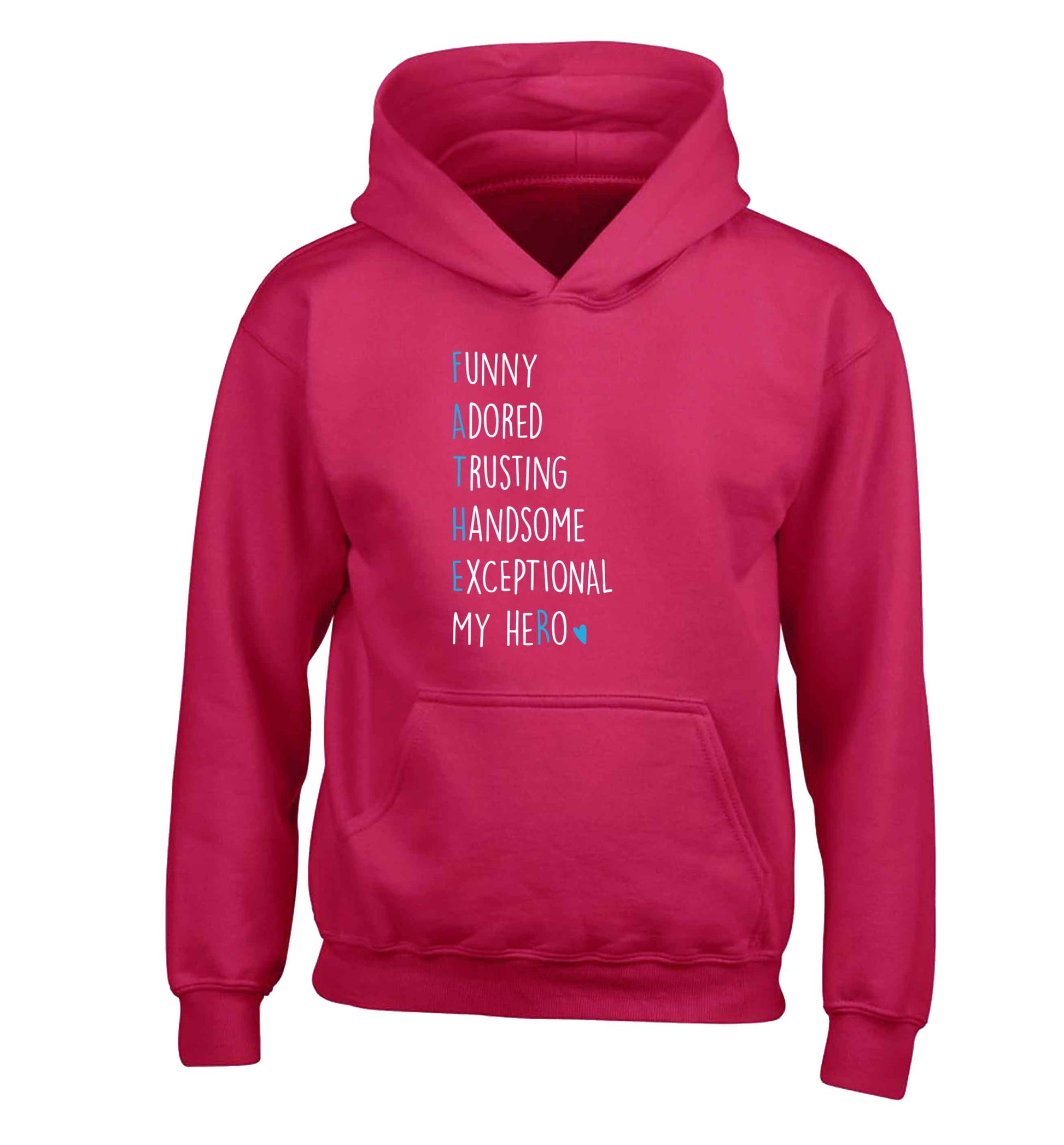 Father meaning hero acrostic poem children's pink hoodie 12-13 Years