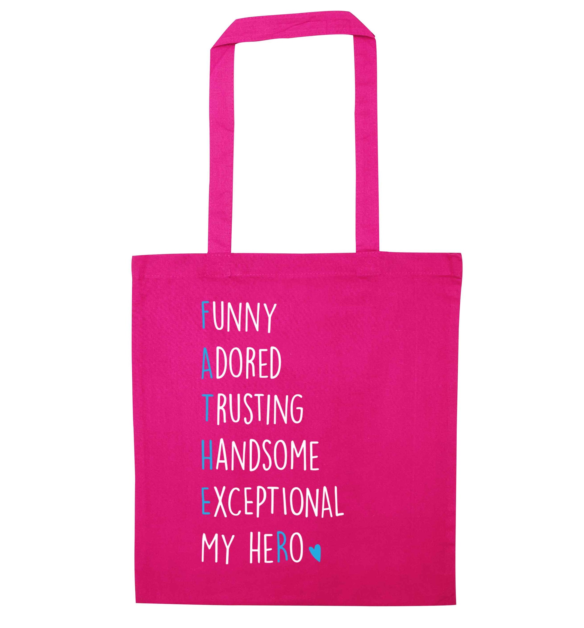 Father meaning hero acrostic poem pink tote bag