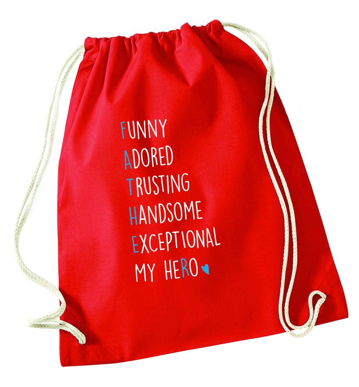 Father meaning hero acrostic poem red drawstring bag 