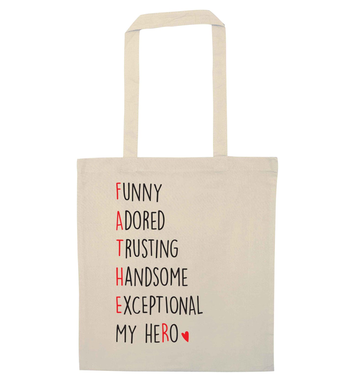 Father meaning hero acrostic poem natural tote bag