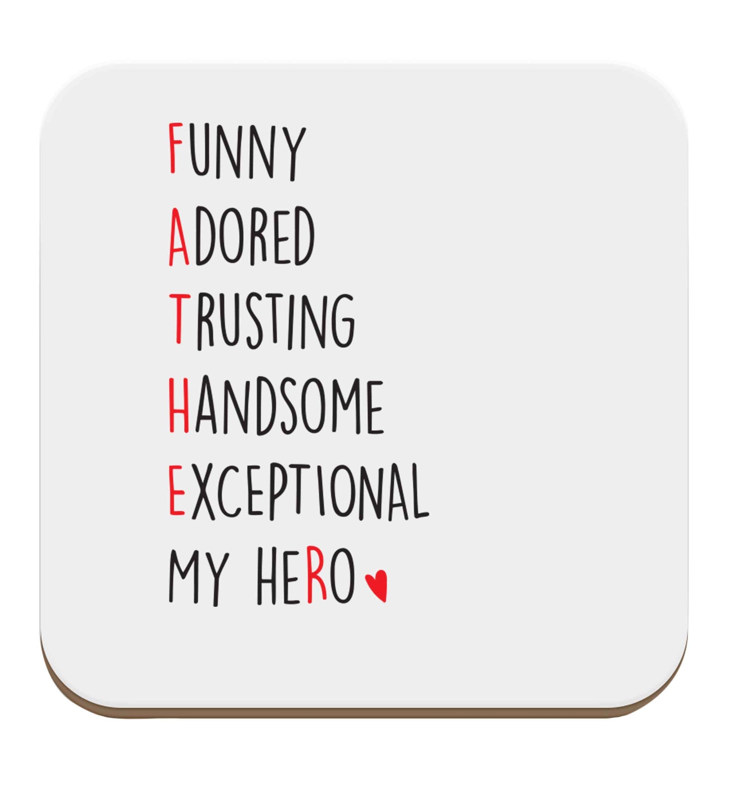 Father meaning hero acrostic poem set of four coasters