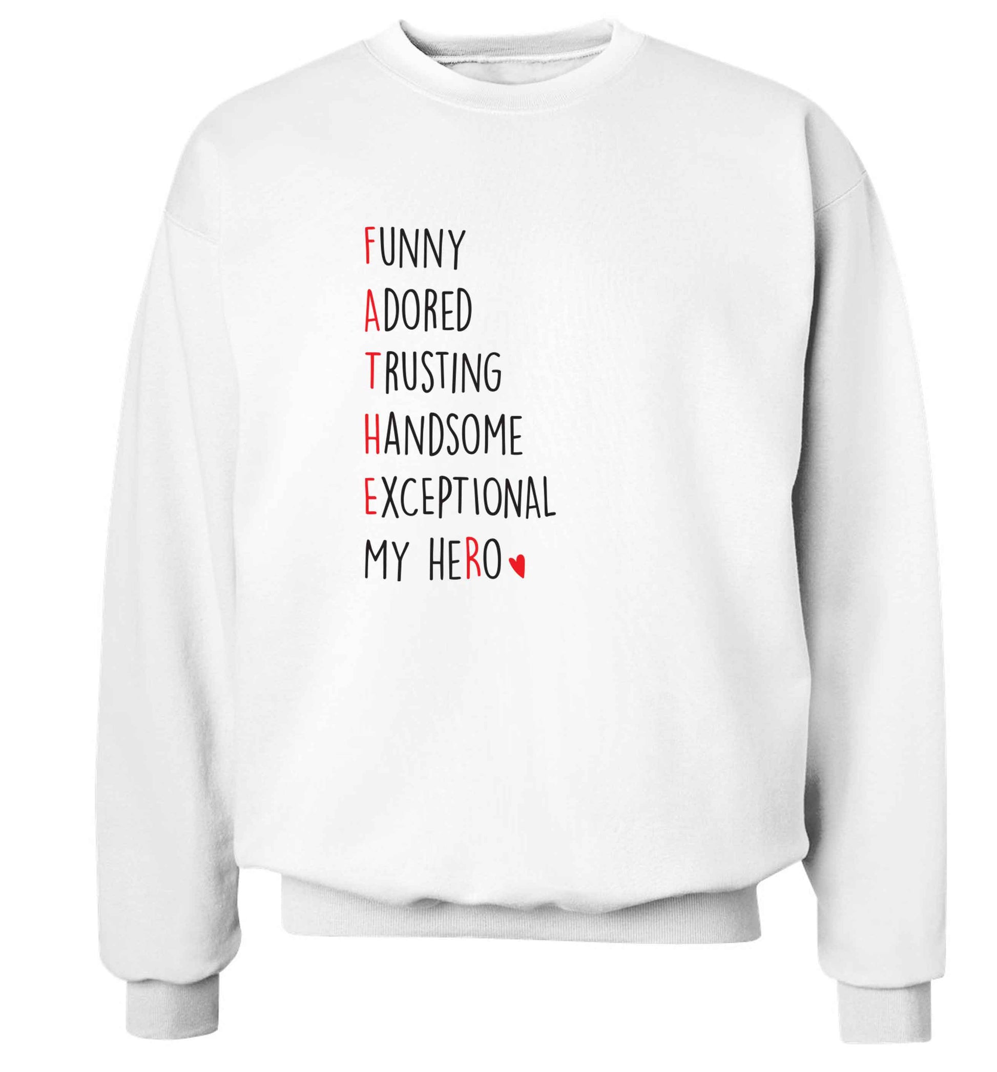 Father meaning hero acrostic poem adult's unisex white sweater 2XL