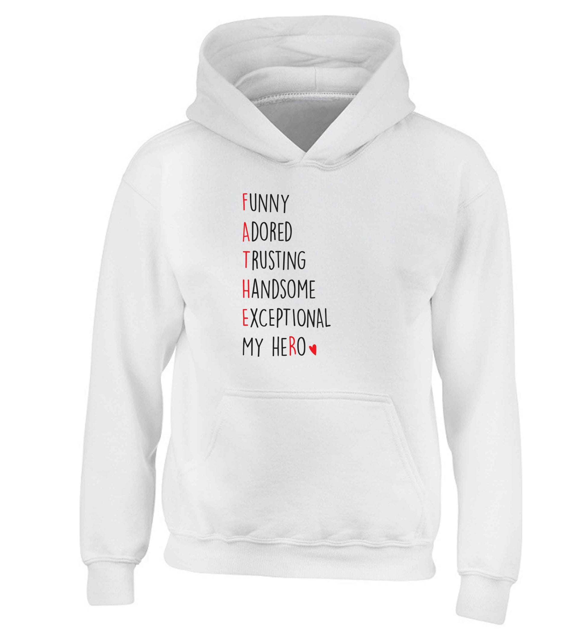 Father meaning hero acrostic poem children's white hoodie 12-13 Years