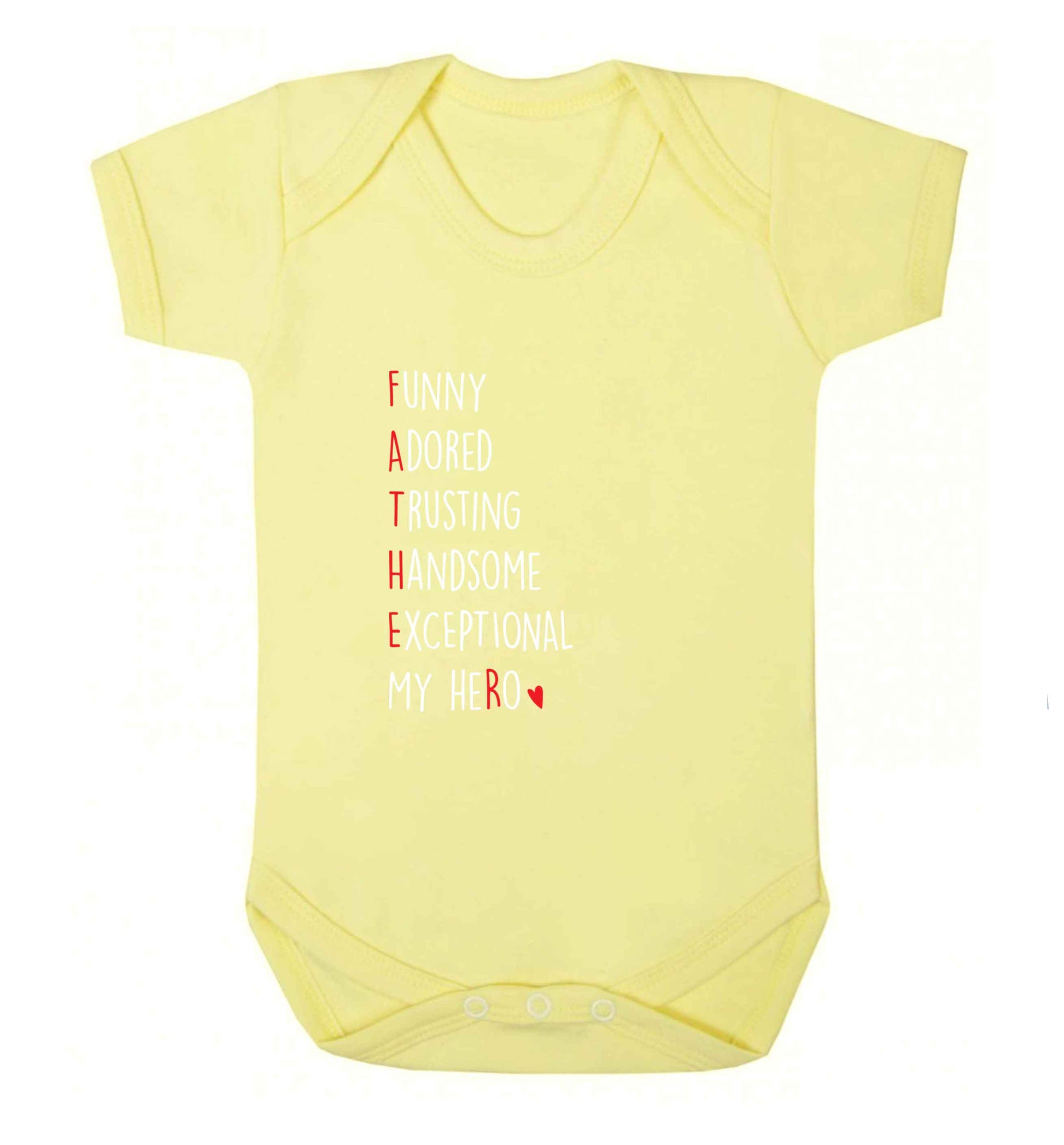Father meaning hero acrostic poem baby vest pale yellow 18-24 months