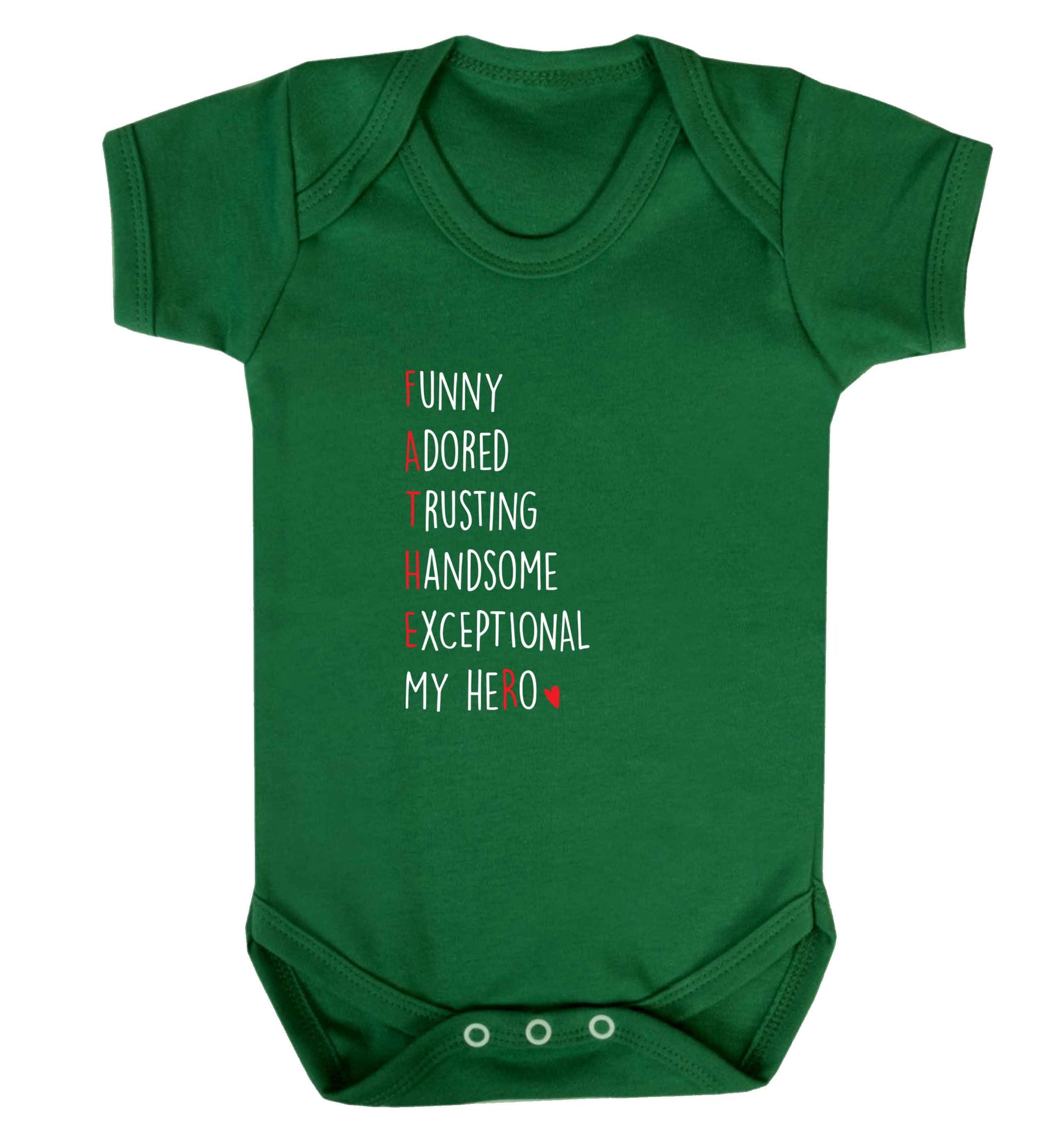 Father, funny adored trusting handsome exceptional my hero baby vest green 18-24 months