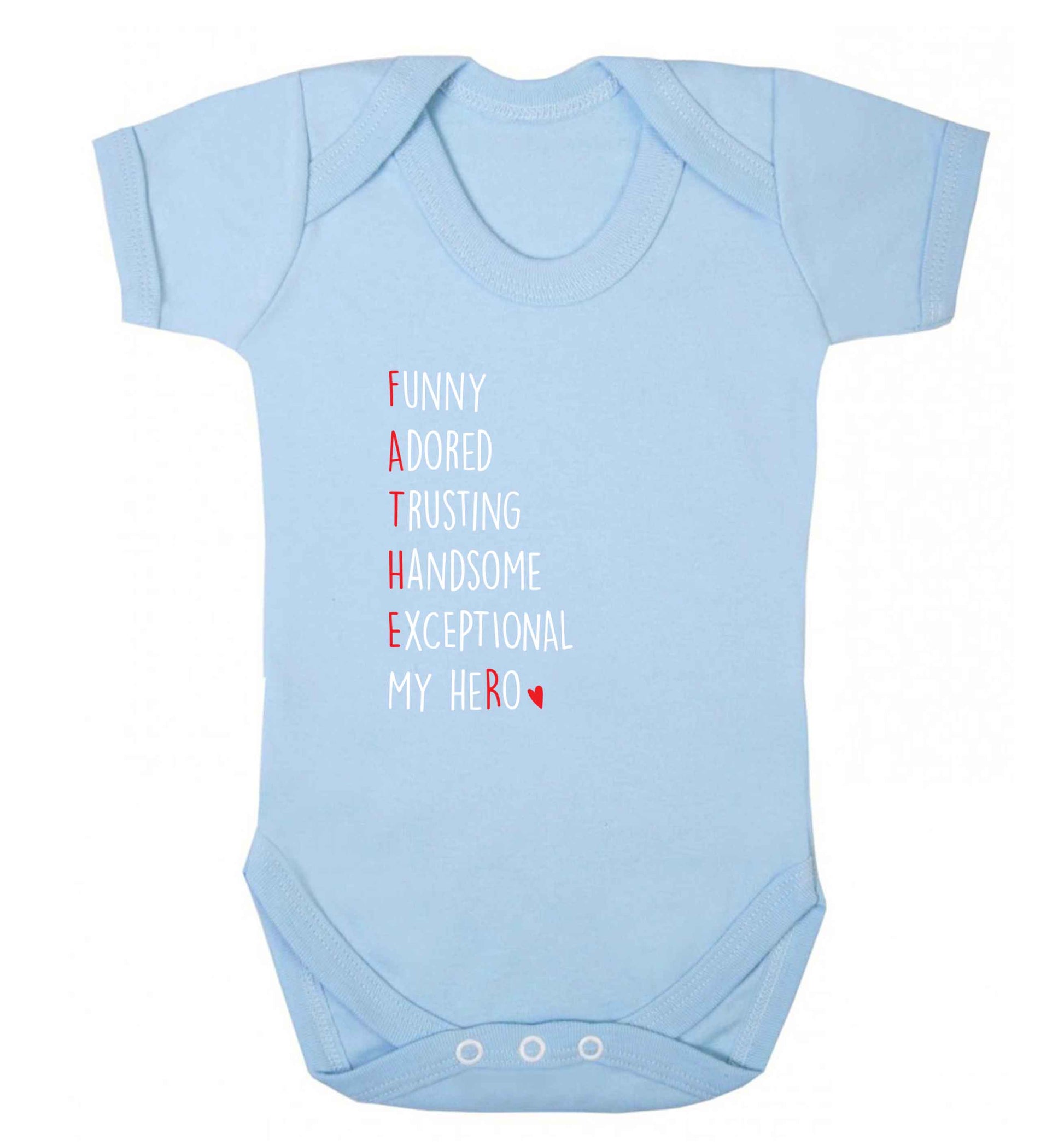 Father, funny adored trusting handsome exceptional my hero baby vest pale blue 18-24 months