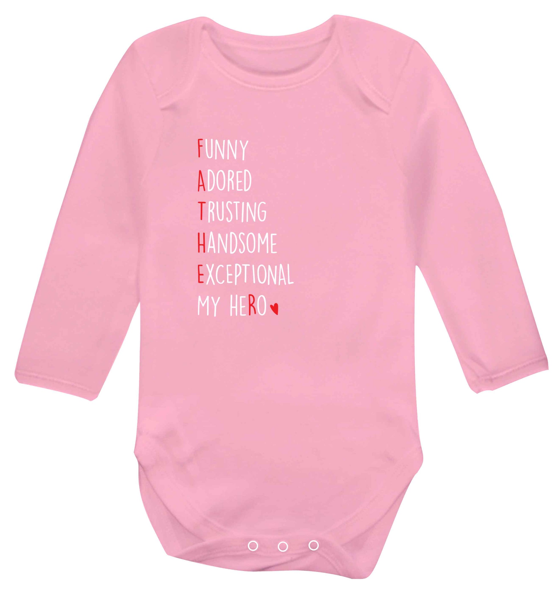Father, funny adored trusting handsome exceptional my hero baby vest long sleeved pale pink 6-12 months