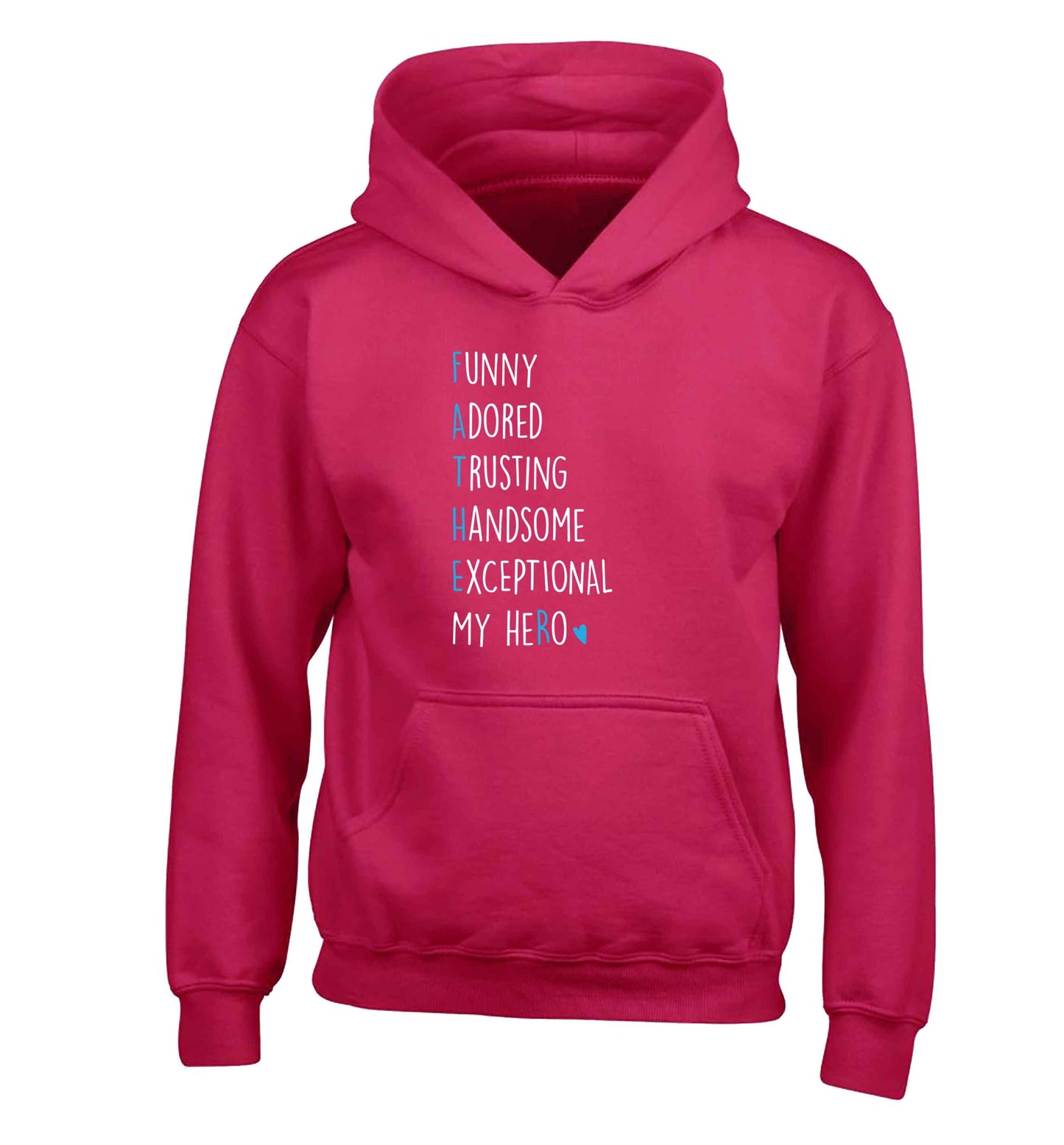 Father, funny adored trusting handsome exceptional my hero children's pink hoodie 12-13 Years