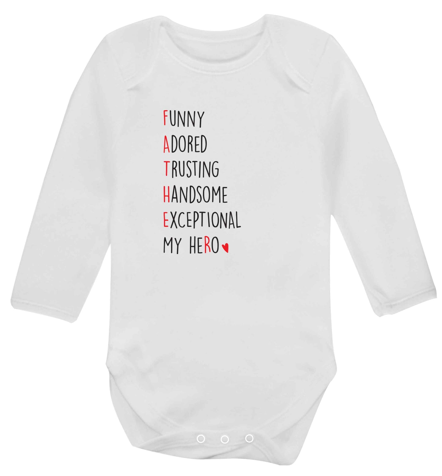 Father, funny adored trusting handsome exceptional my hero baby vest long sleeved white 6-12 months
