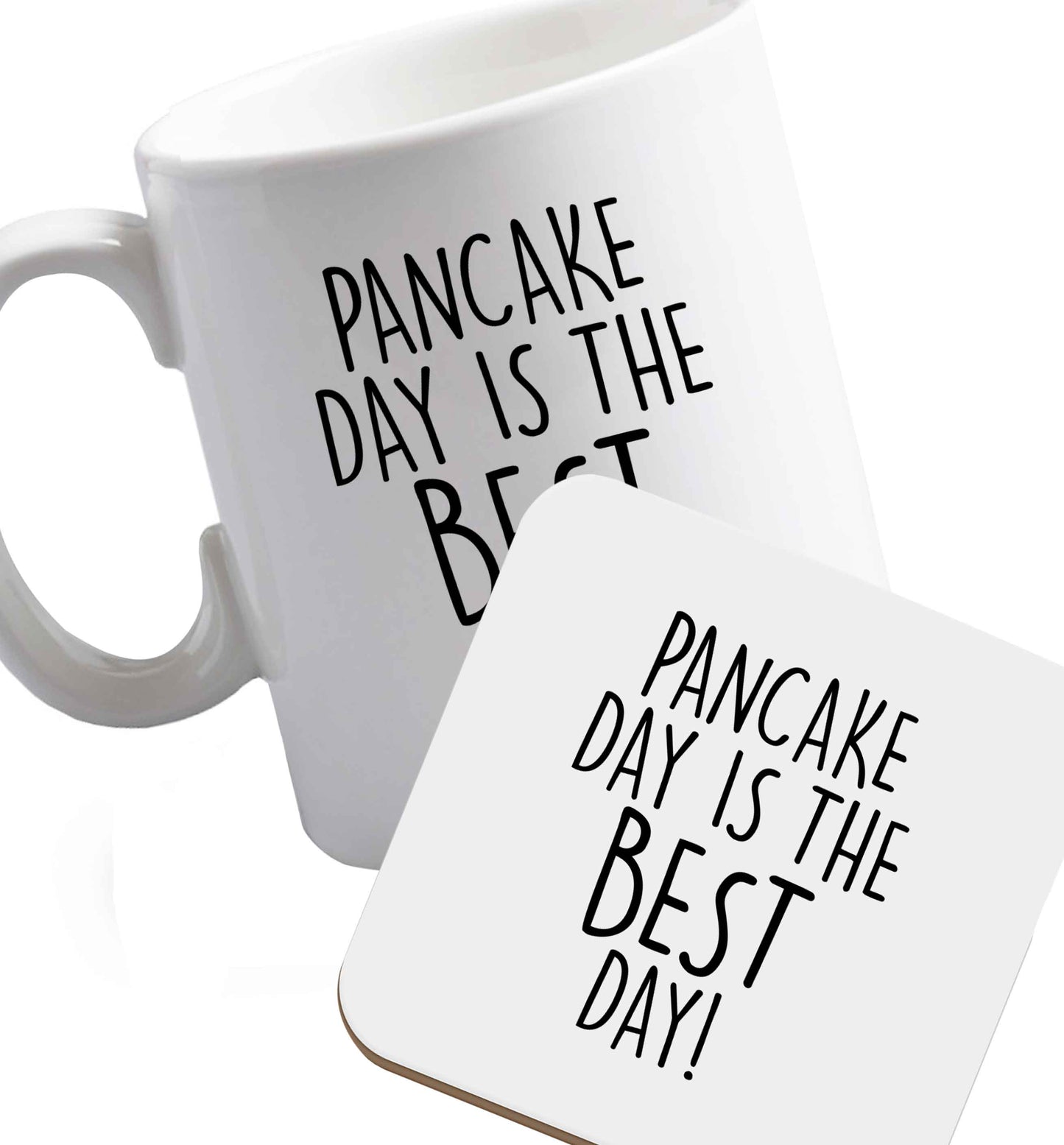 10 oz Pancake Day is the Best Day ceramic mug and coaster set right handed