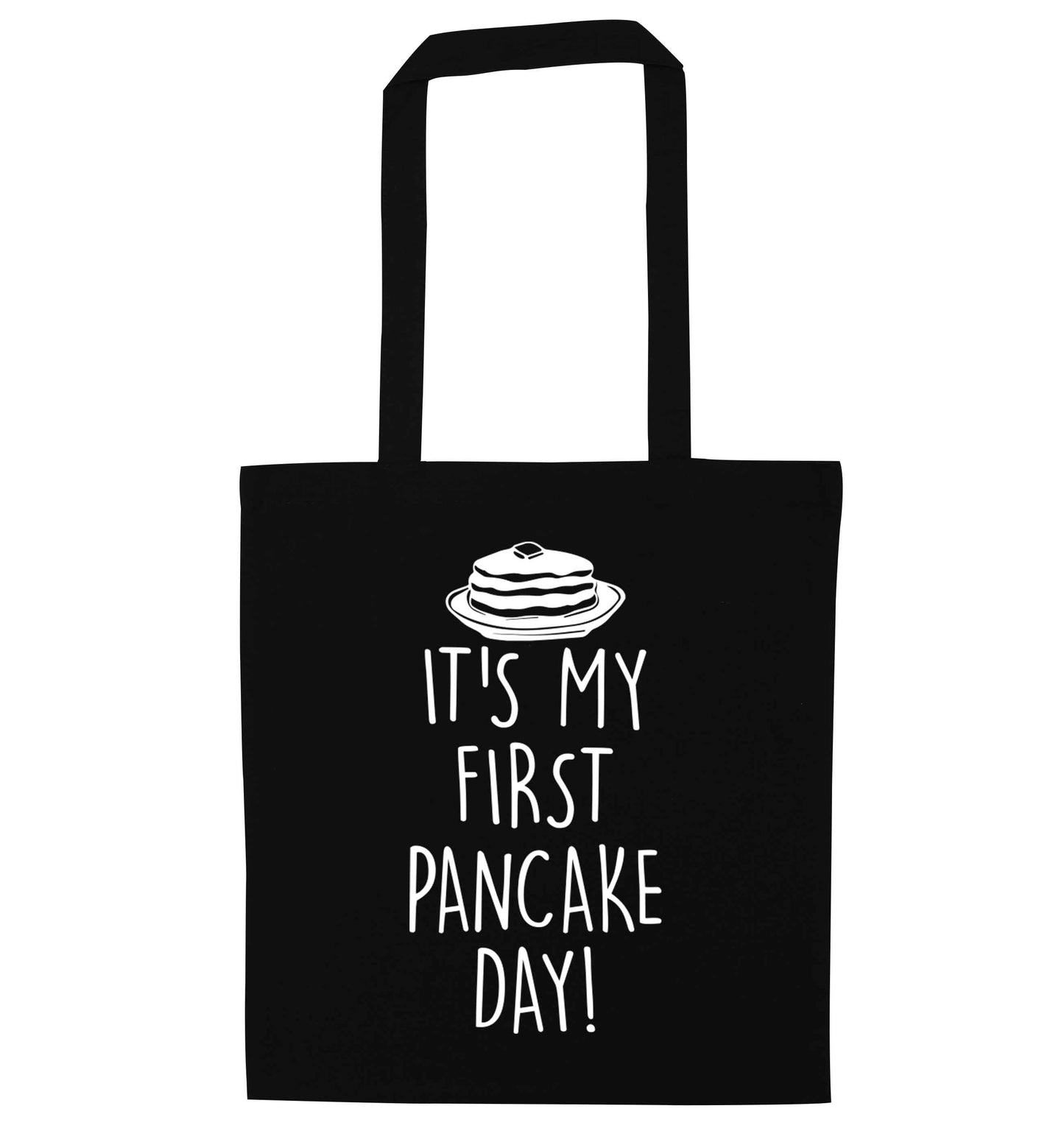 It's my first pancake day black tote bag