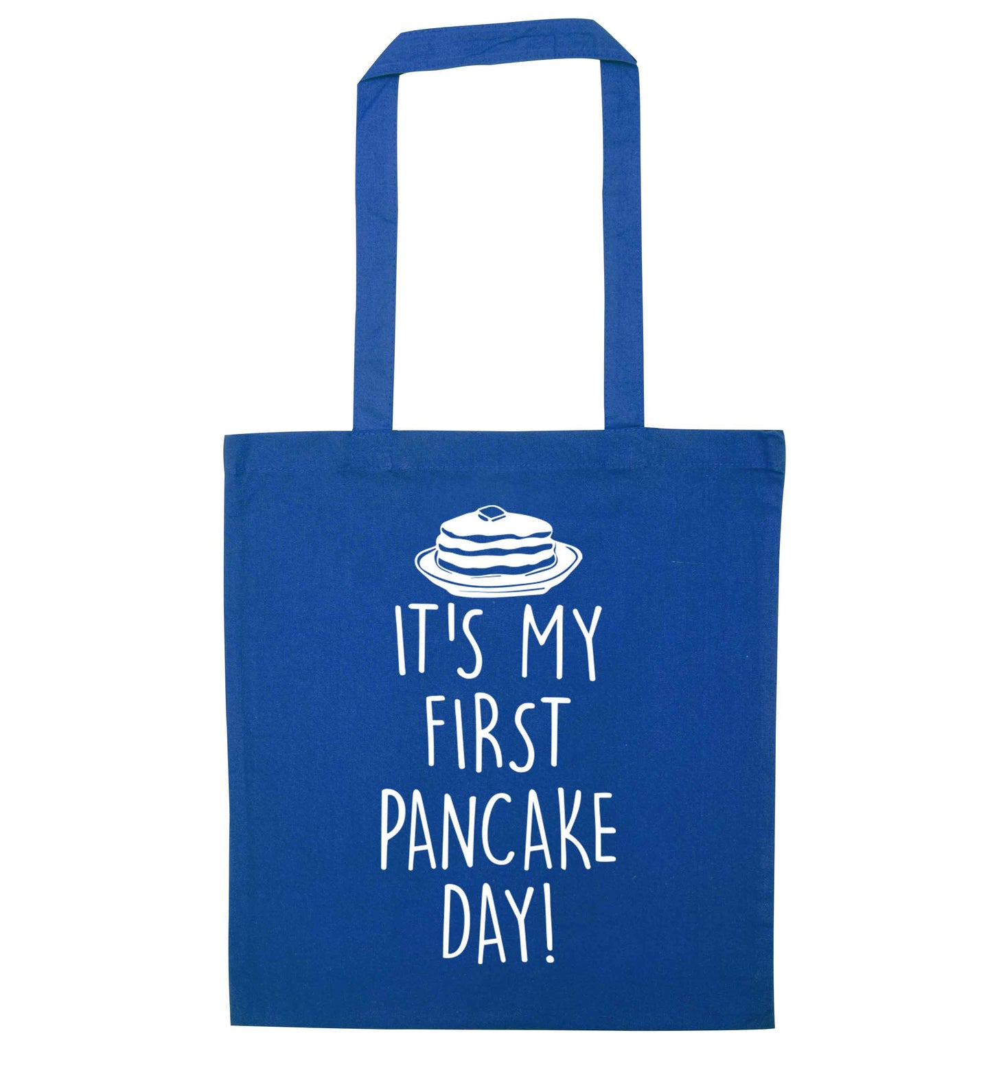 It's my first pancake day blue tote bag