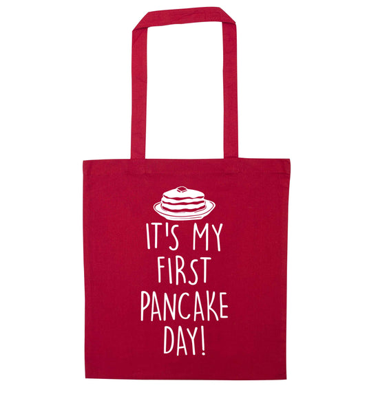 It's my first pancake day red tote bag