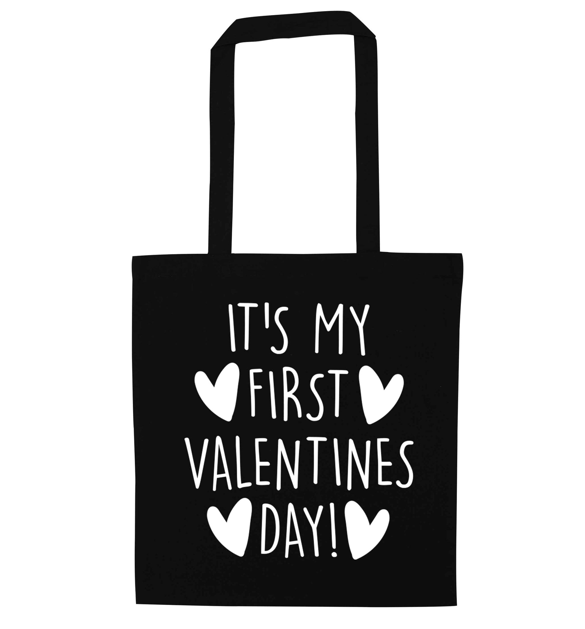 It's my first valentines day! black tote bag