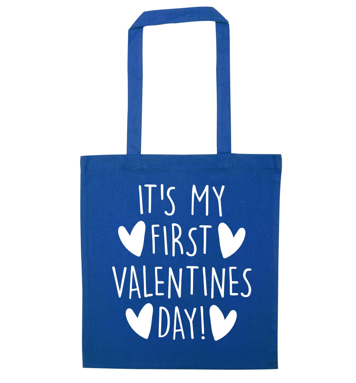 It's my first valentines day! blue tote bag