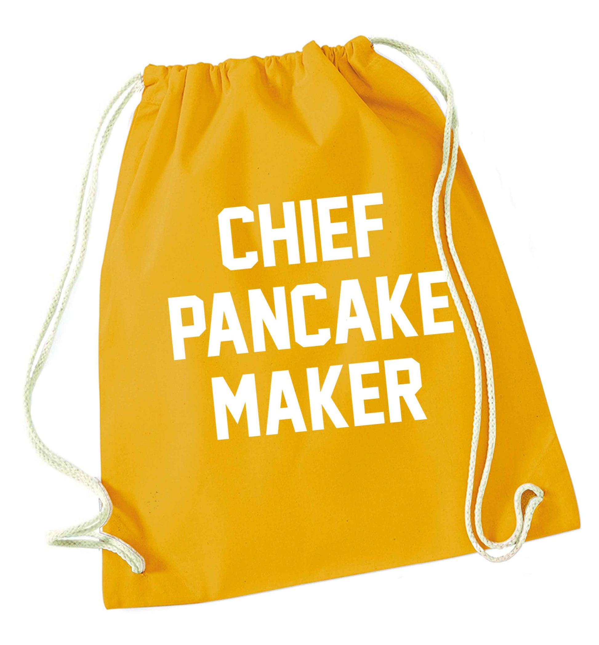 Chief pancake maker mustard drawstring bag