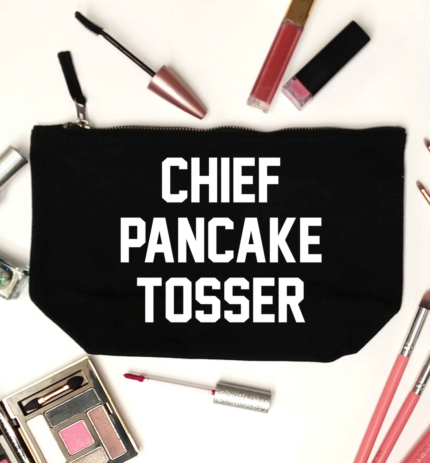 Happiness is pancakes black makeup bag