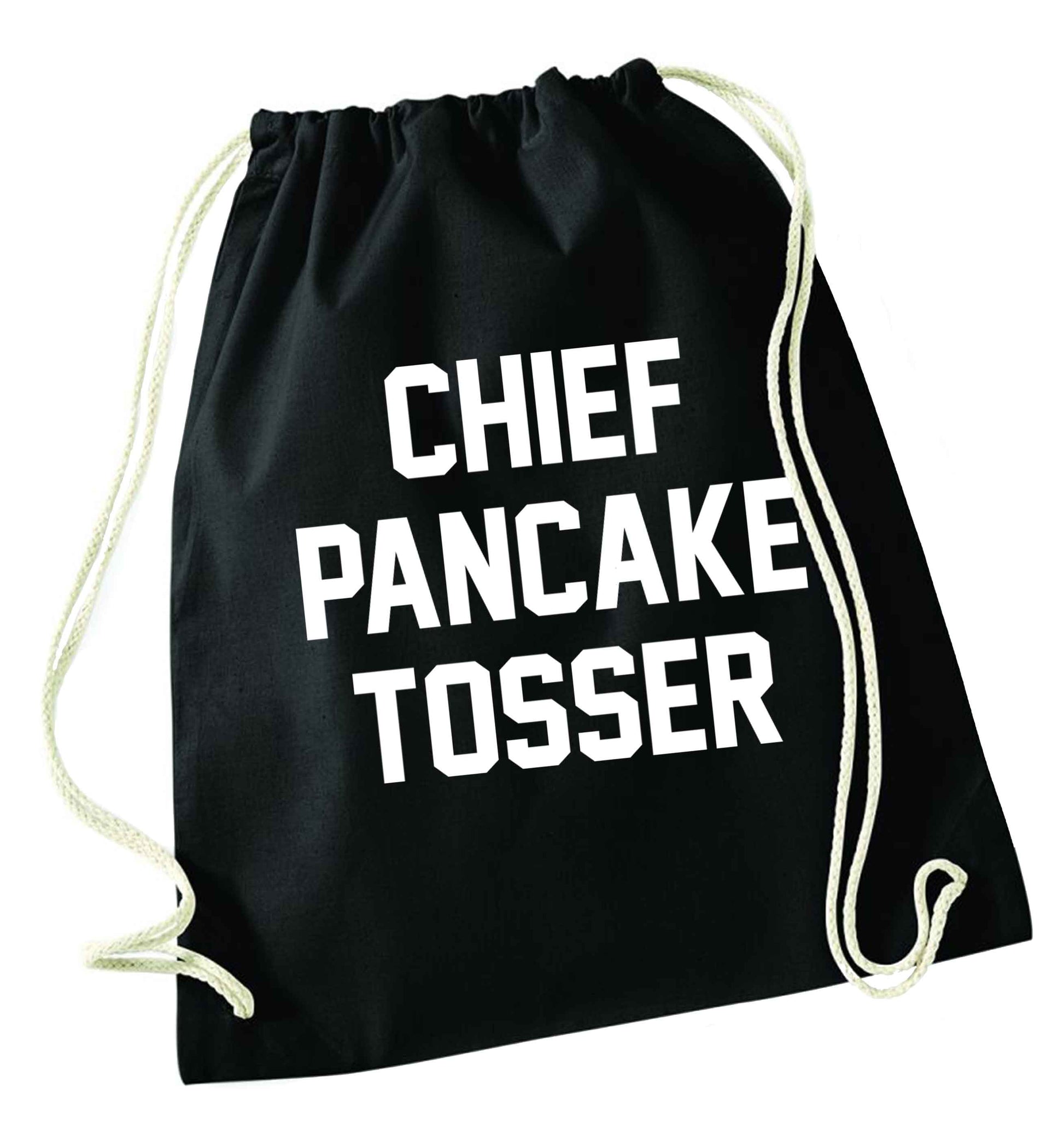 Happiness is pancakes black drawstring bag