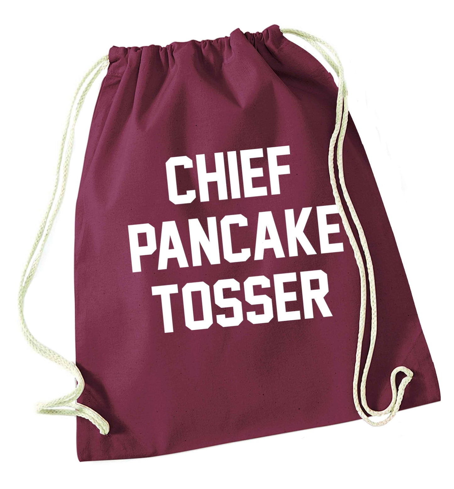 Happiness is pancakes maroon drawstring bag