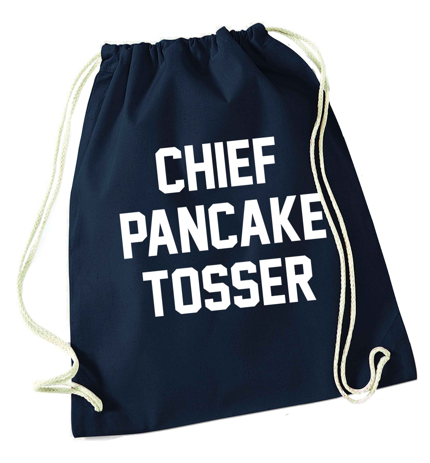 Happiness is pancakes navy drawstring bag