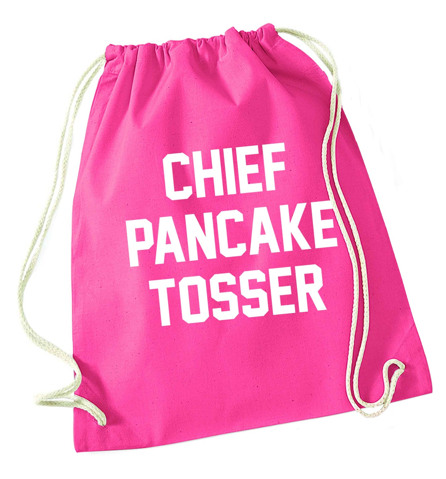 Happiness is pancakes pink drawstring bag