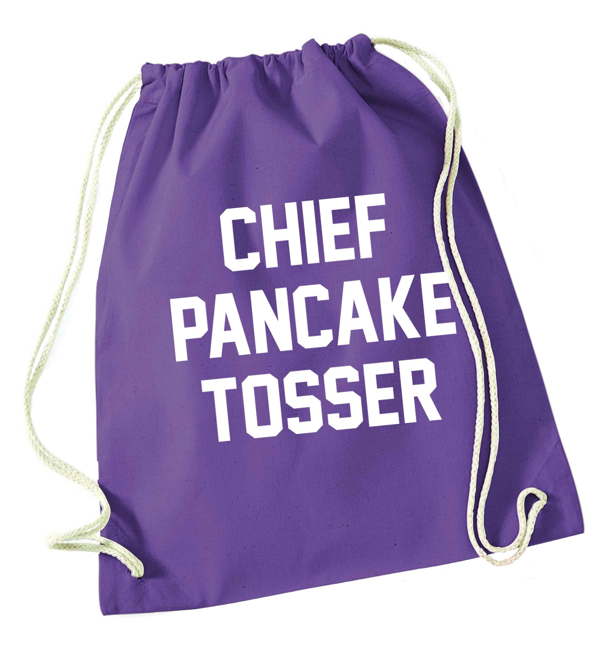 Happiness is pancakes purple drawstring bag