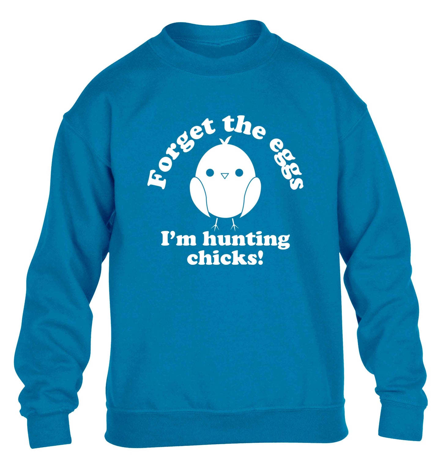 Forget the eggs I'm hunting chicks! children's blue sweater 12-13 Years
