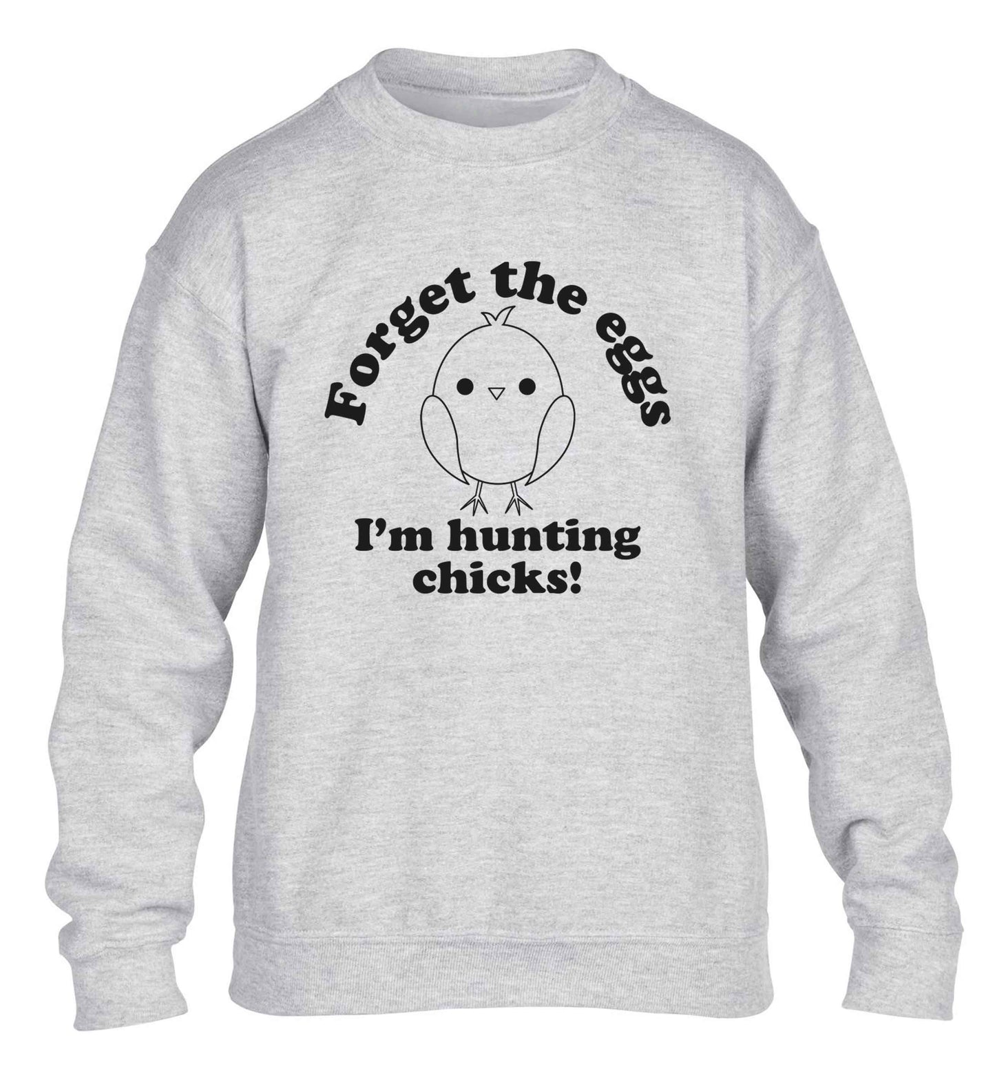 Forget the eggs I'm hunting chicks! children's grey sweater 12-13 Years