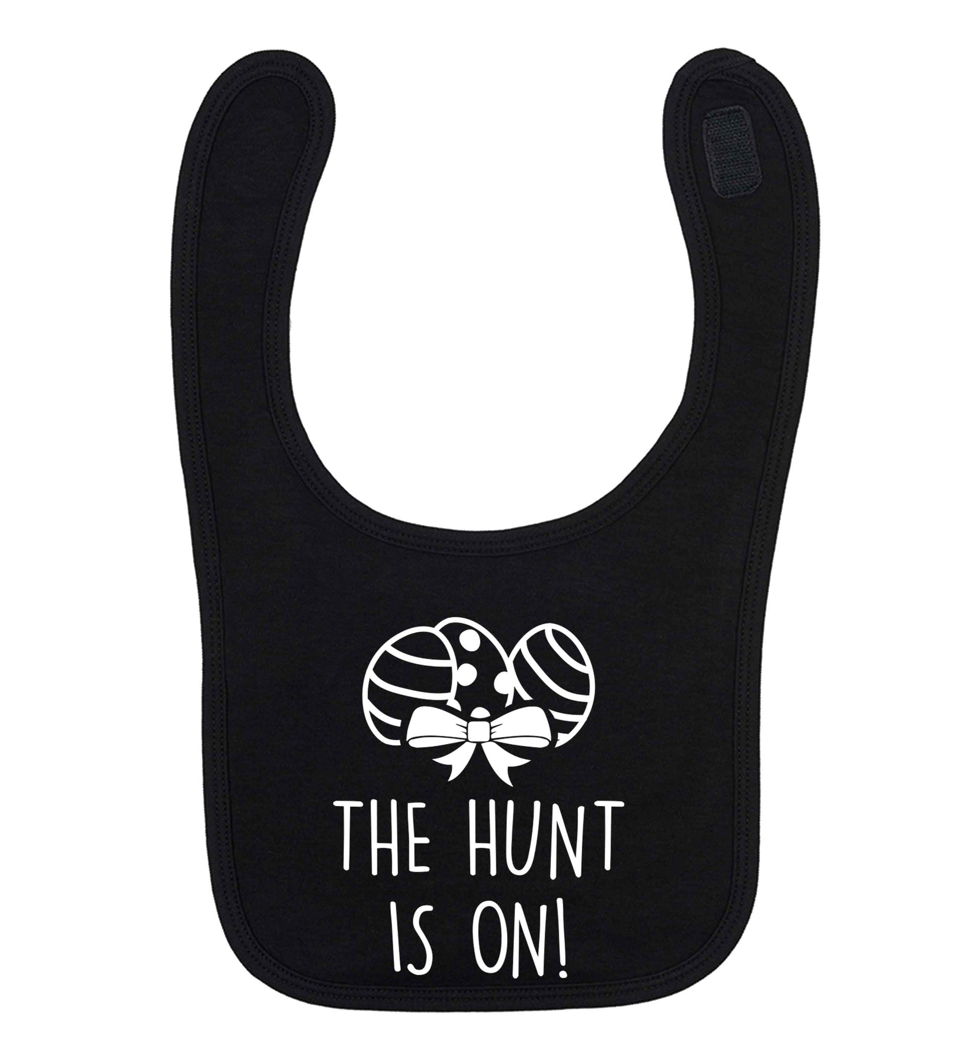 The hunt is on black baby bib