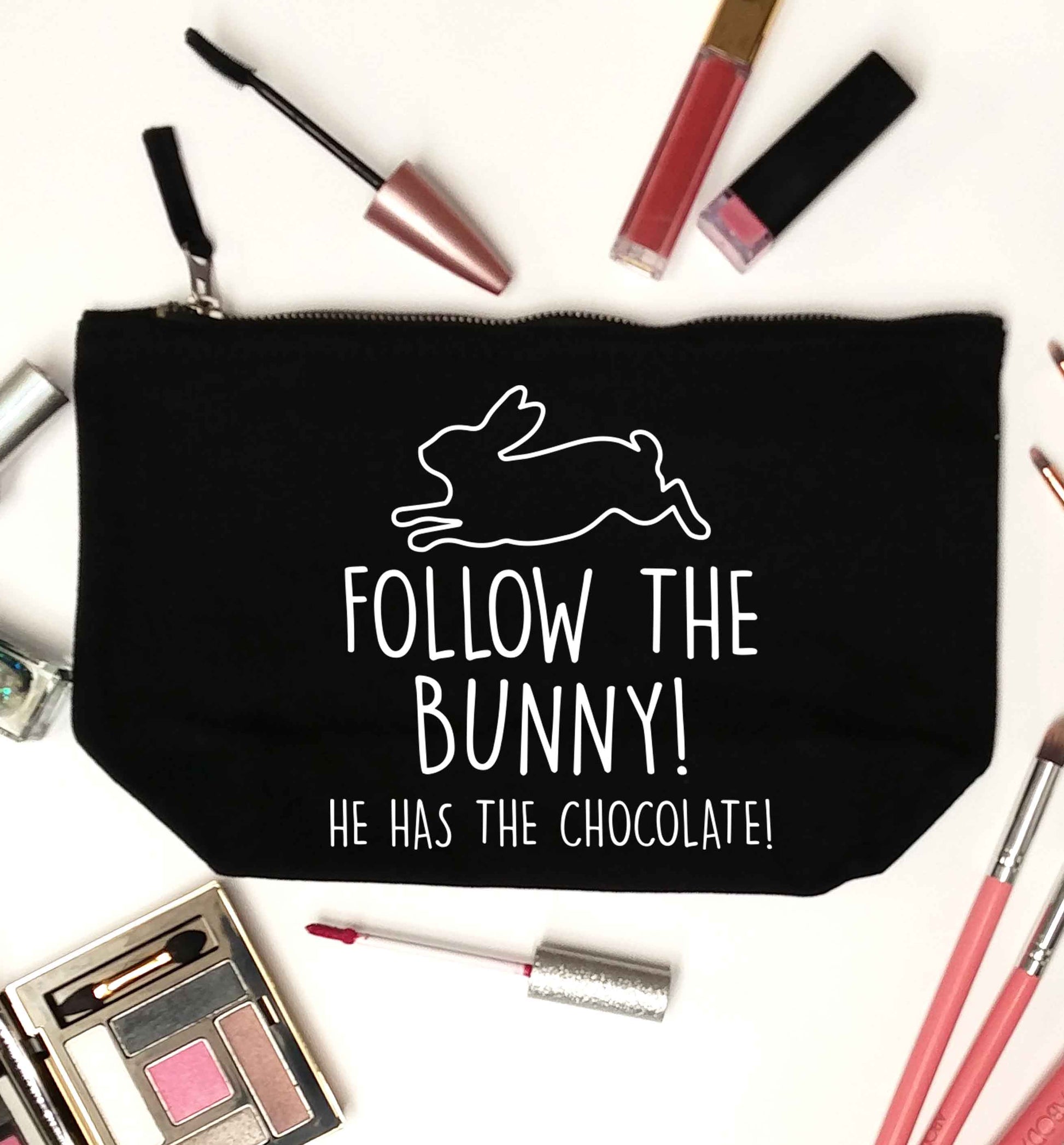 Follow the bunny! He has the chocolate black makeup bag