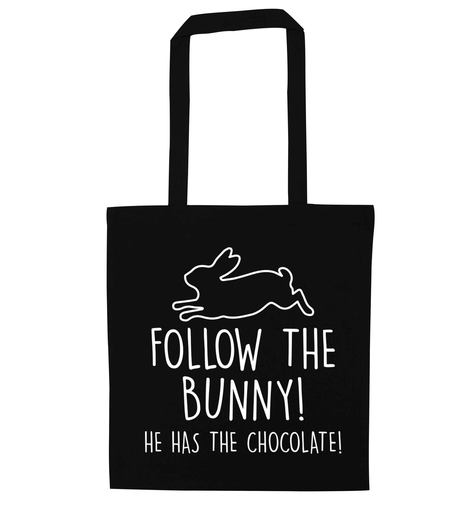 Follow the bunny! He has the chocolate black tote bag